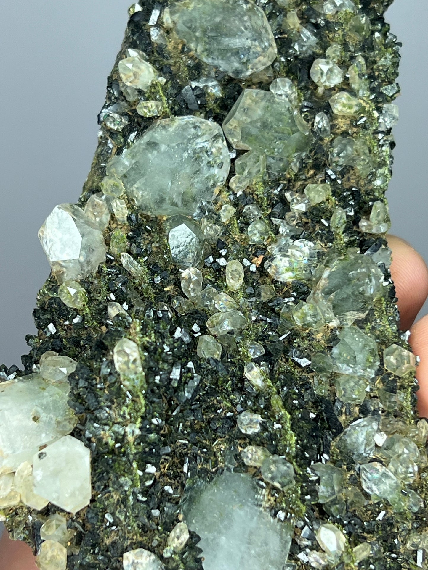 Special Formation! Black And Green Epidote With Lodolite Quartz