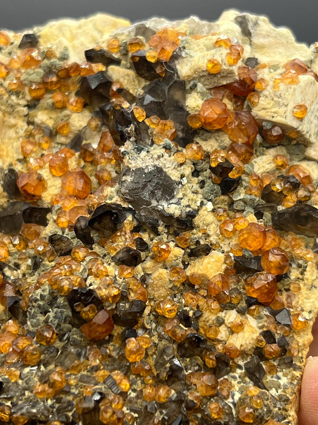 Spessarnite Garnet With Smokey Quartz, From China - Crystal Gemstone AE 
