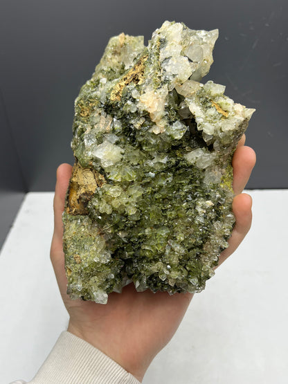 2 Sided Green Epidote With Lodolite Quartz