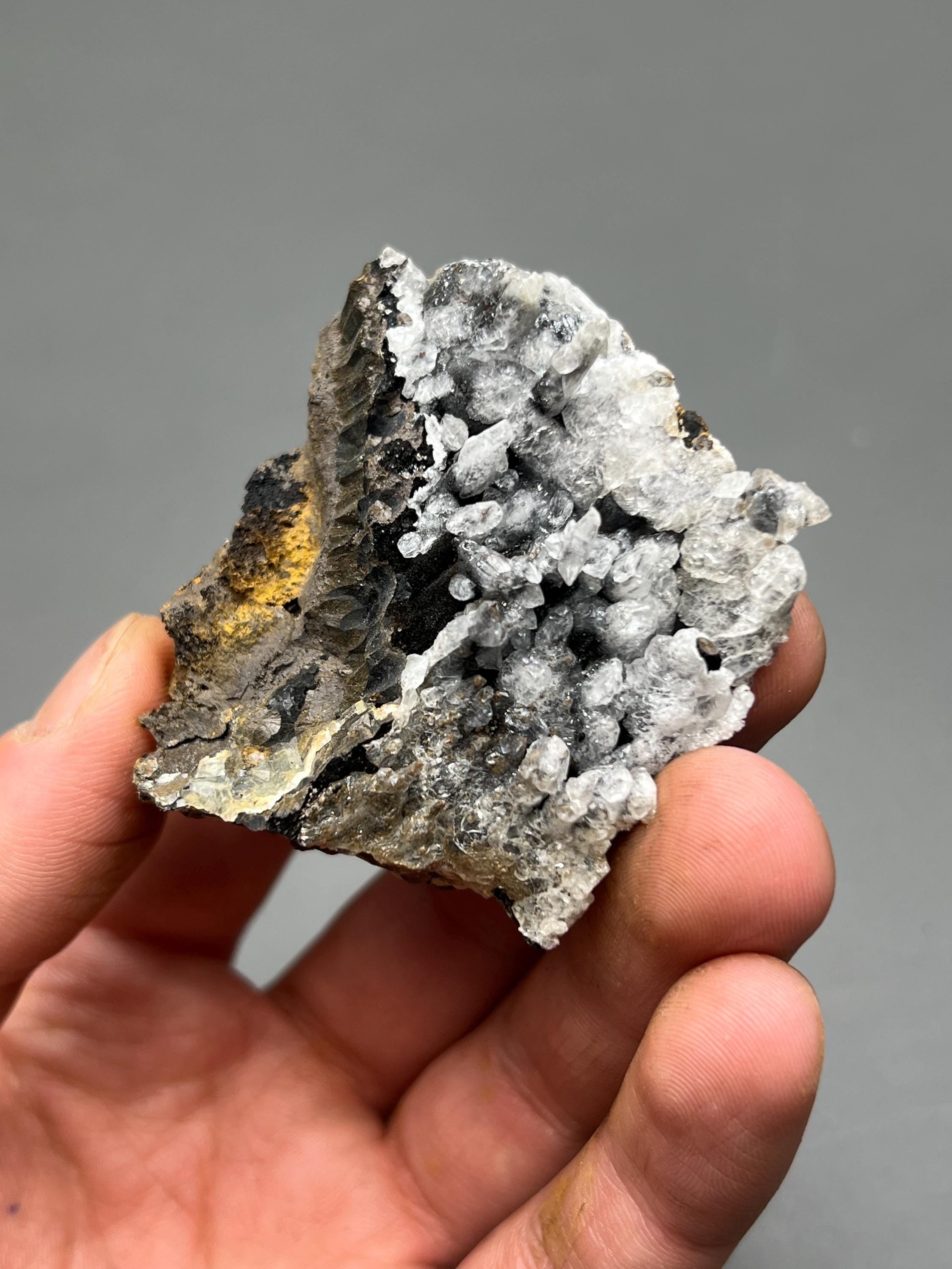 Very Unique, Crystal Calcite On Stalactite Hematite, Special Collection Piece - Crystal Gemstone AE 