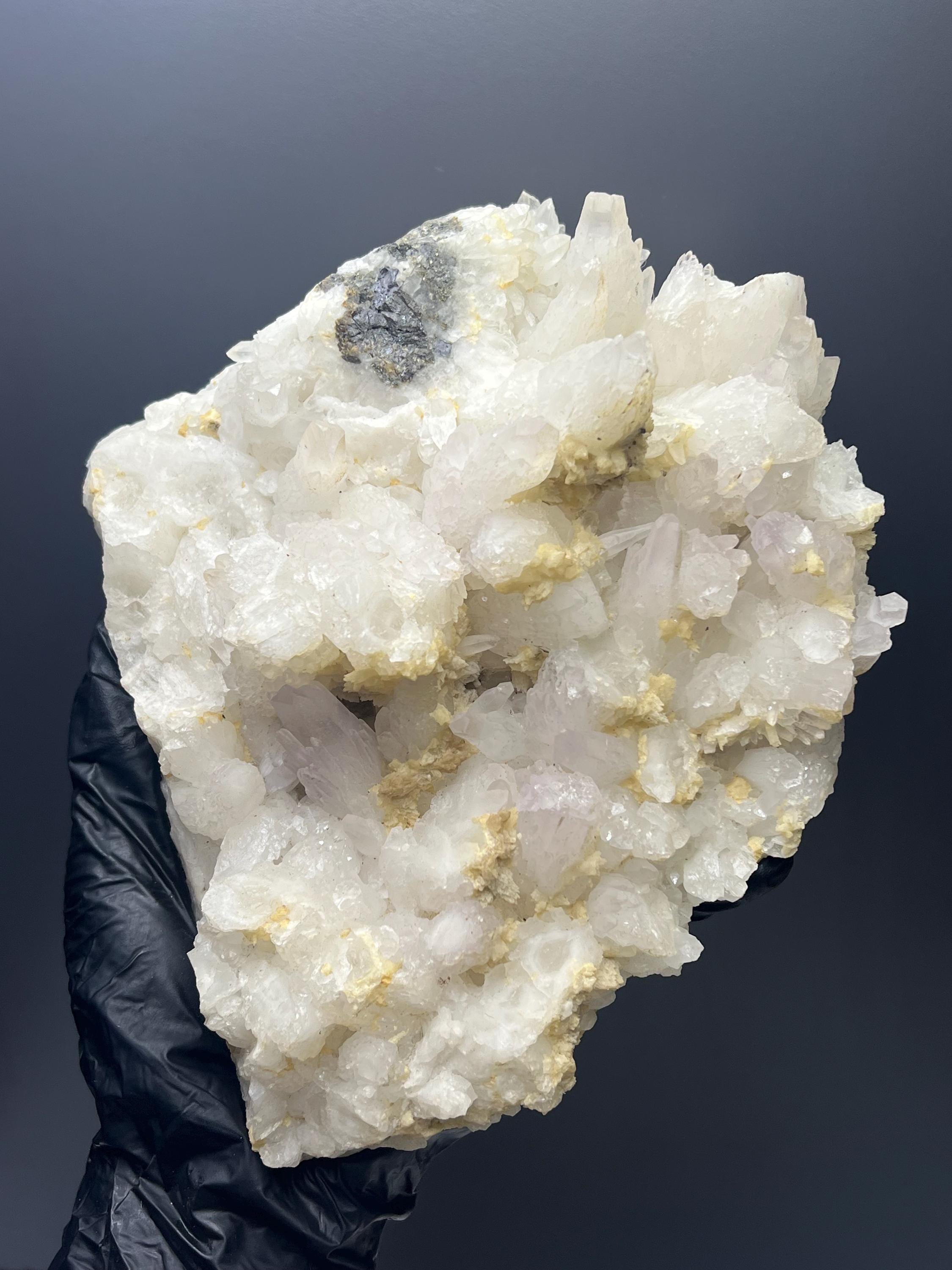Lilac Colored Alloy Galena With Large Size Crystal Quartz Specimen - Crystal Gemstone AE 