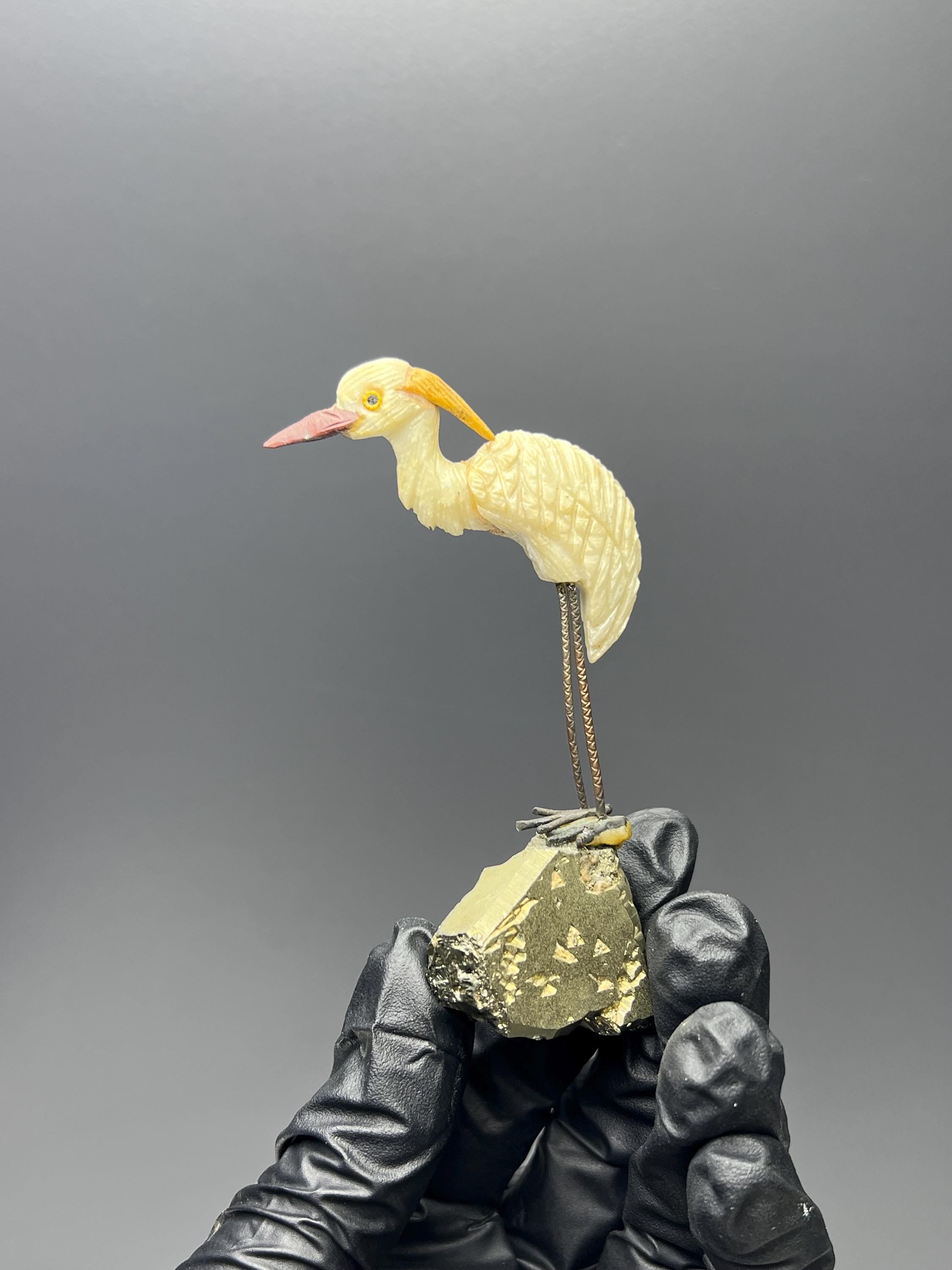 Pyrite Stone With Natural Stone Bird - Crystal Gemstone AE 