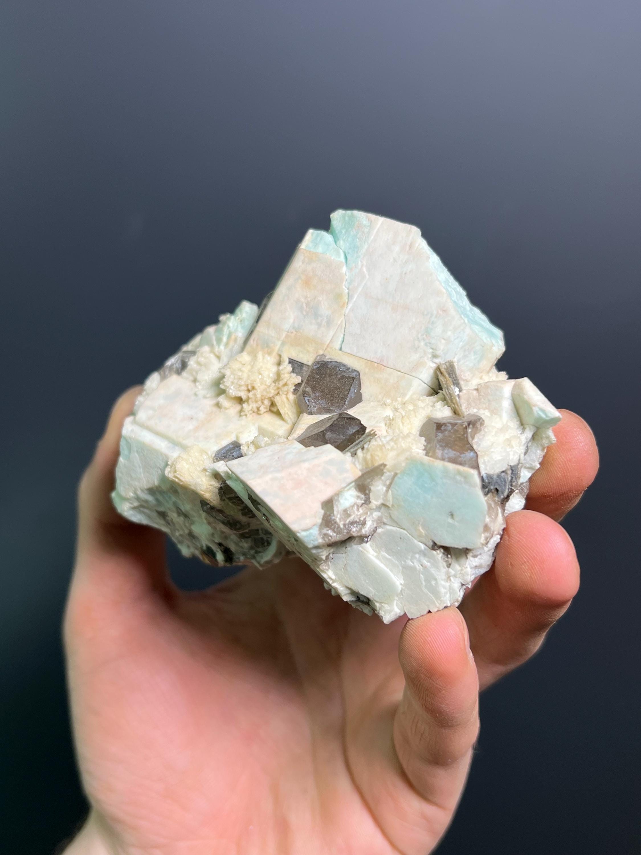 Microcline Smoky Quartz And Albite Specimen, 380gram - Crystal Gemstone AE 
