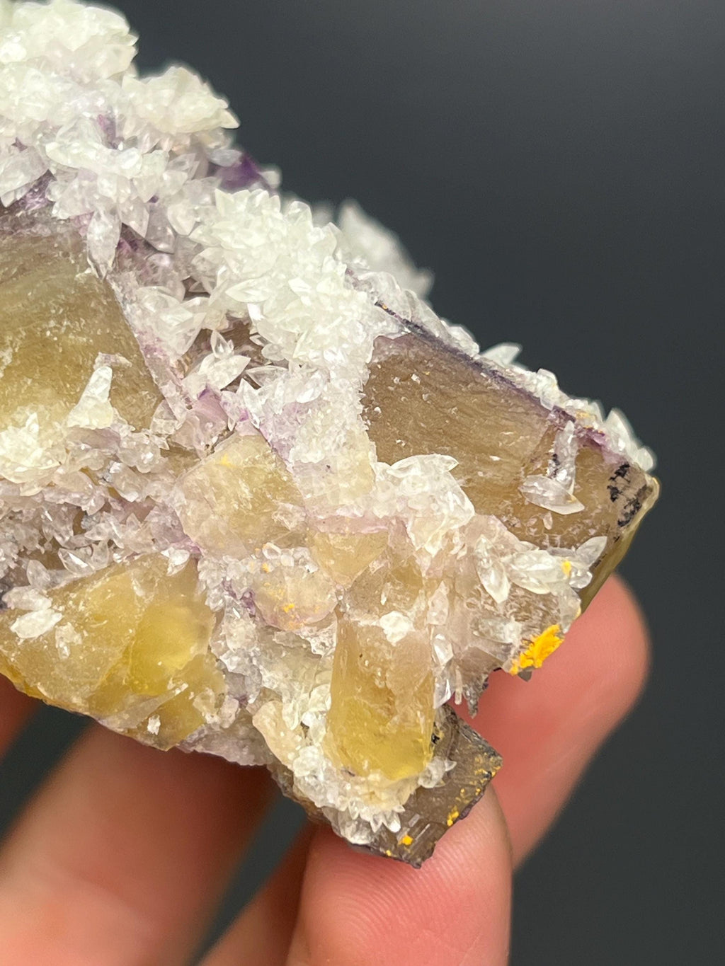 Very Special Item! Calcite With Pink And Yellow Fluorite Specimen - Crystal Gemstone AE 