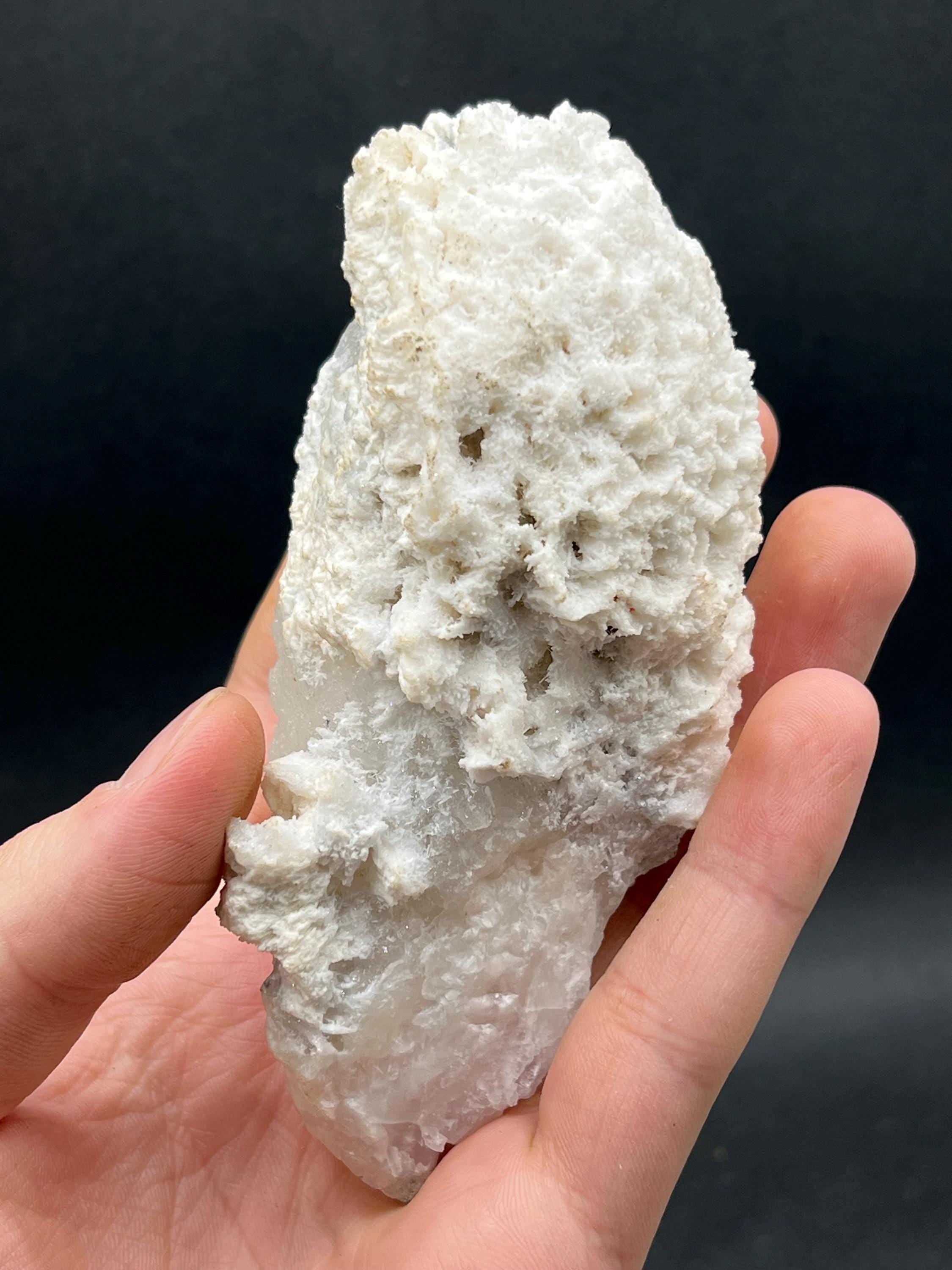 Snow Crystal Calcite On Druzy Crystal Quartz - Crystal Gemstone AE 