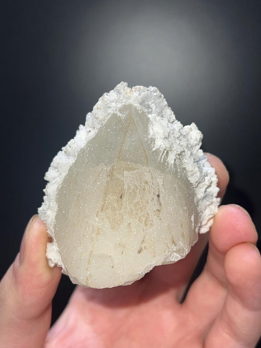 Snow Crystal Calcite On Druzy Crystal Quartz - Crystal Gemstone AE 