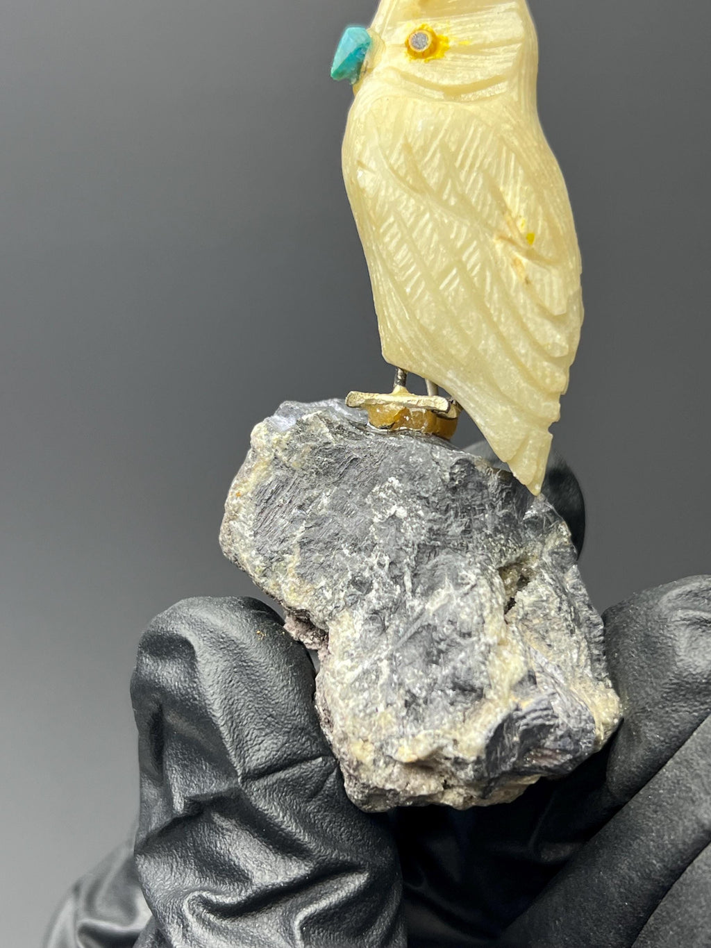 Galena Stone With Natural Stone Bird - Crystal Gemstone AE 