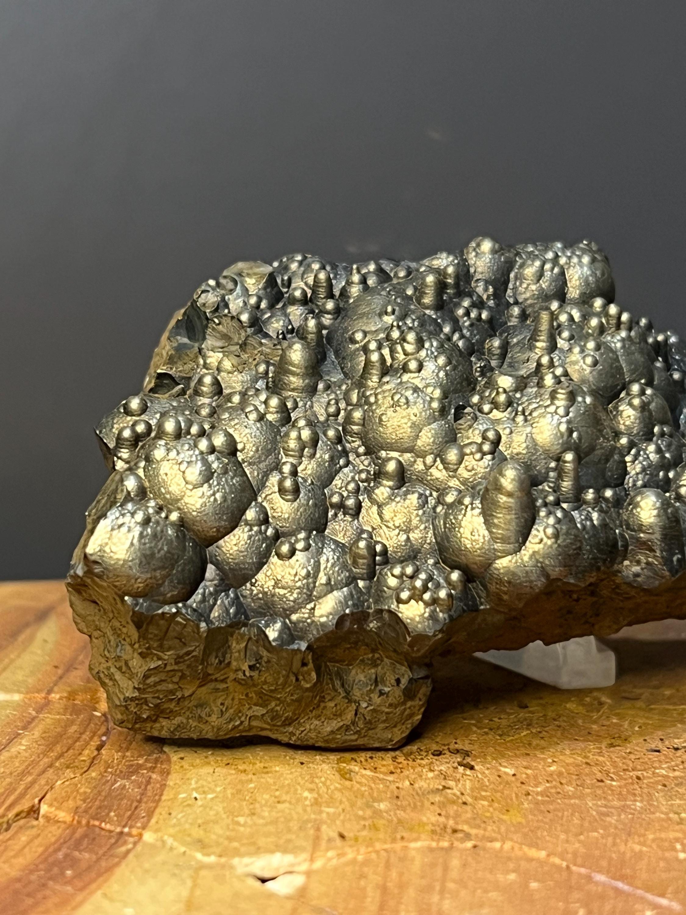 Very Showy Golden Color Stalactite And Botryoidal Formation Goethite Specimen - Crystal Gemstone AE 