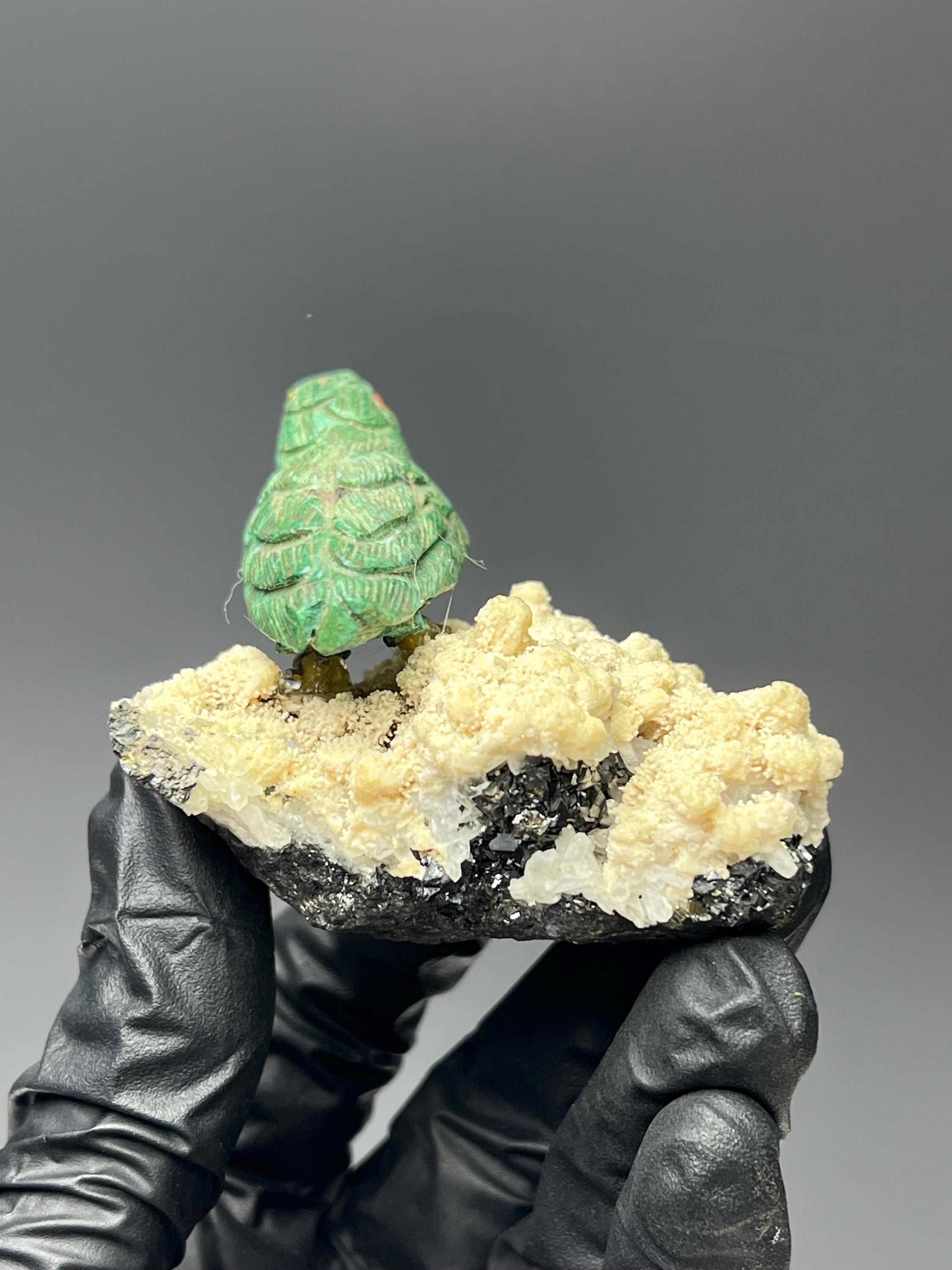 Calcite And Galena Stone With Natural Stone Bird - Crystal Gemstone AE 