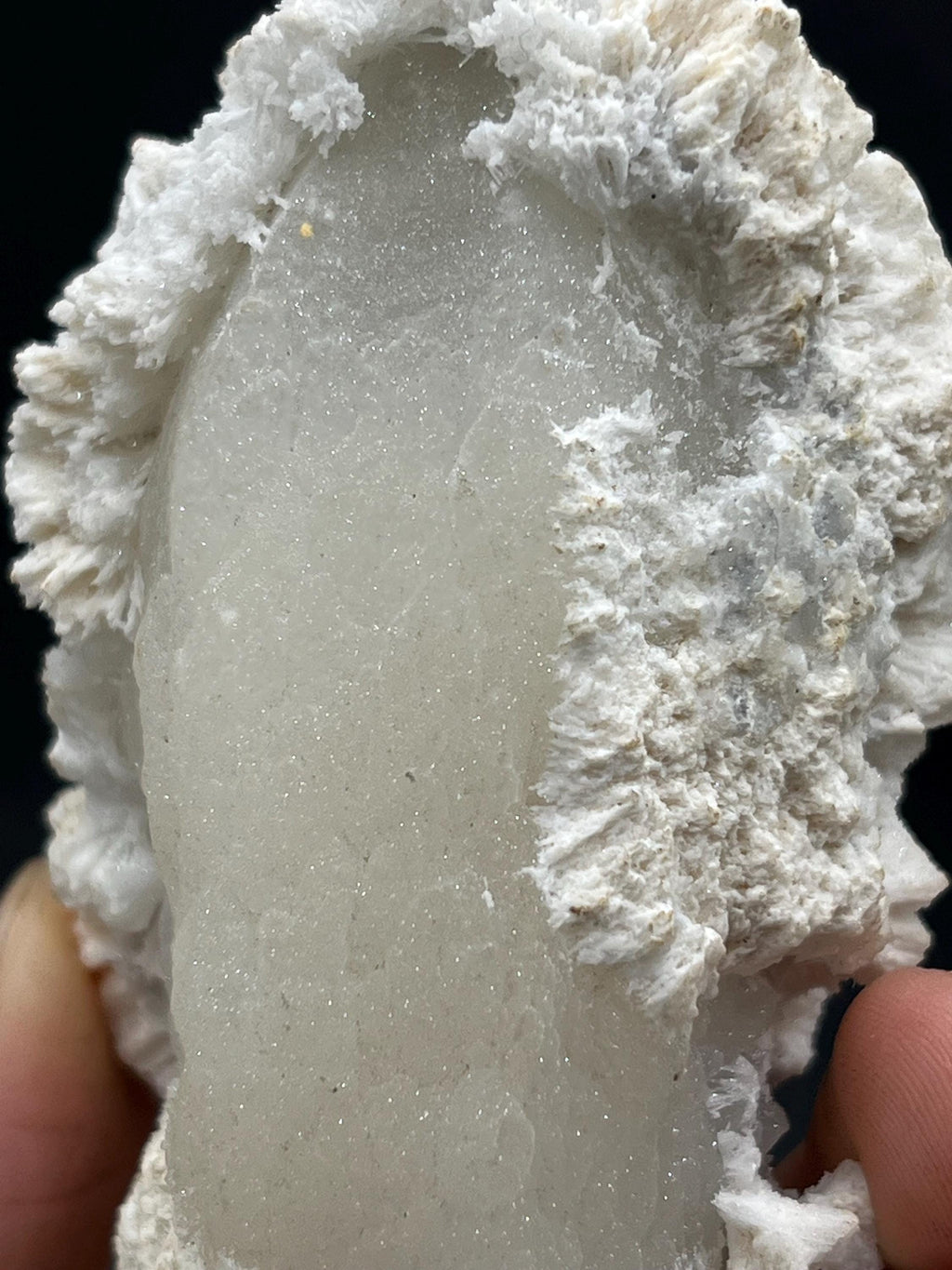 Snow Crystal Calcite On Druzy Crystal Quartz - Crystal Gemstone AE 