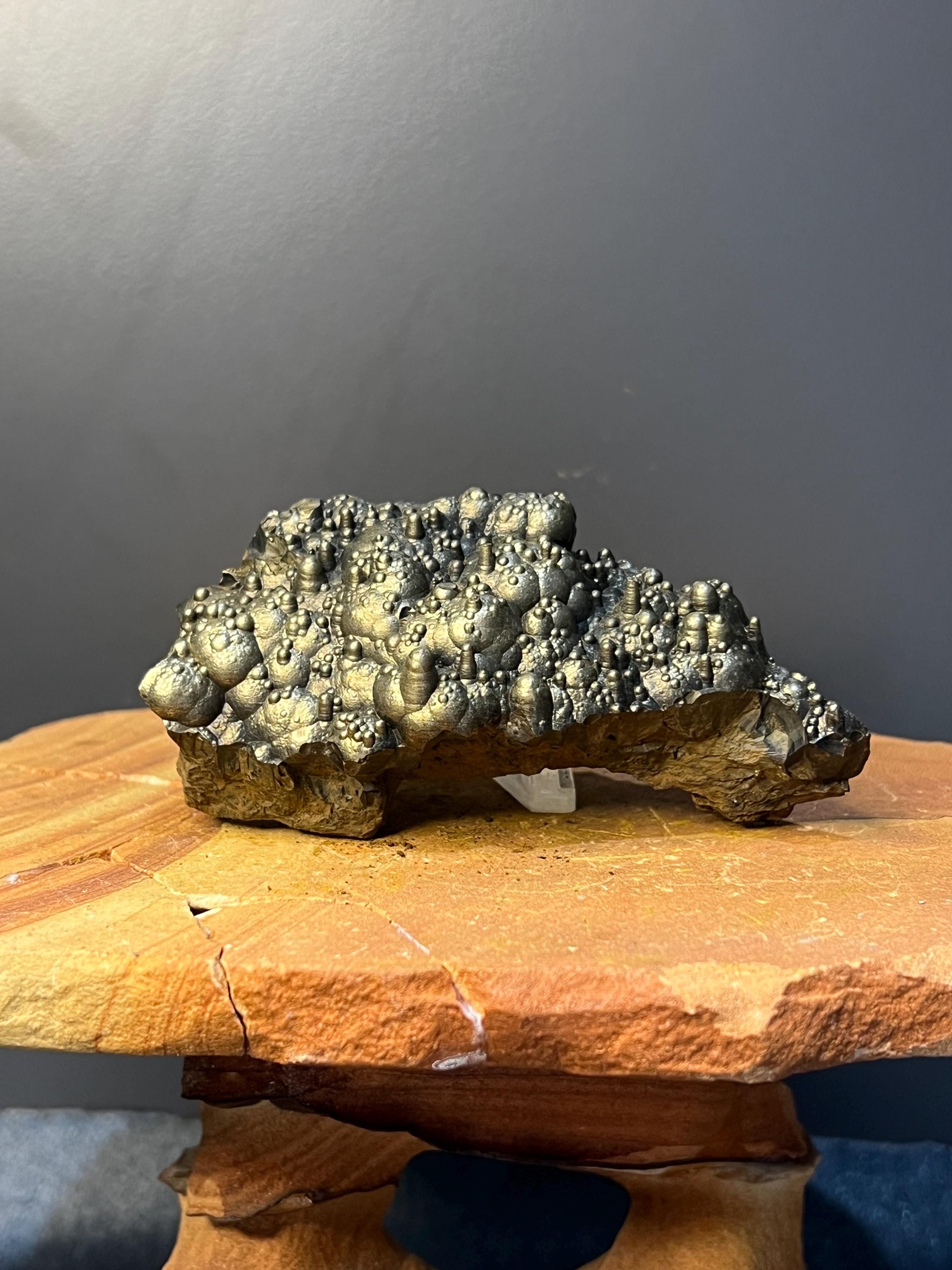 Very Showy Golden Color Stalactite And Botryoidal Formation Goethite Specimen - Crystal Gemstone AE 