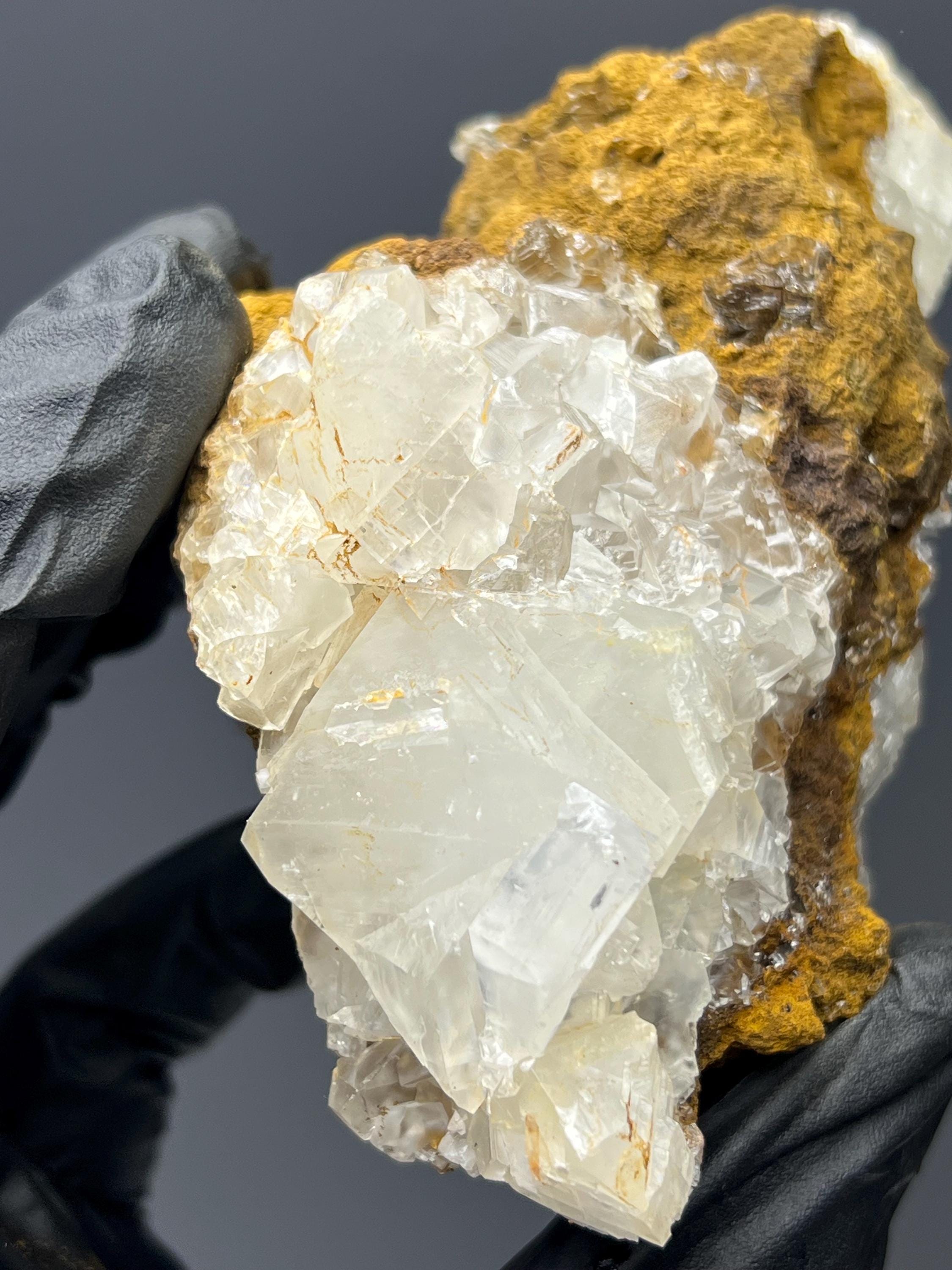 White Crystal Calcite Specimen - Geometric Mineral Art, Turkey - Crystal Gemstone AE 
