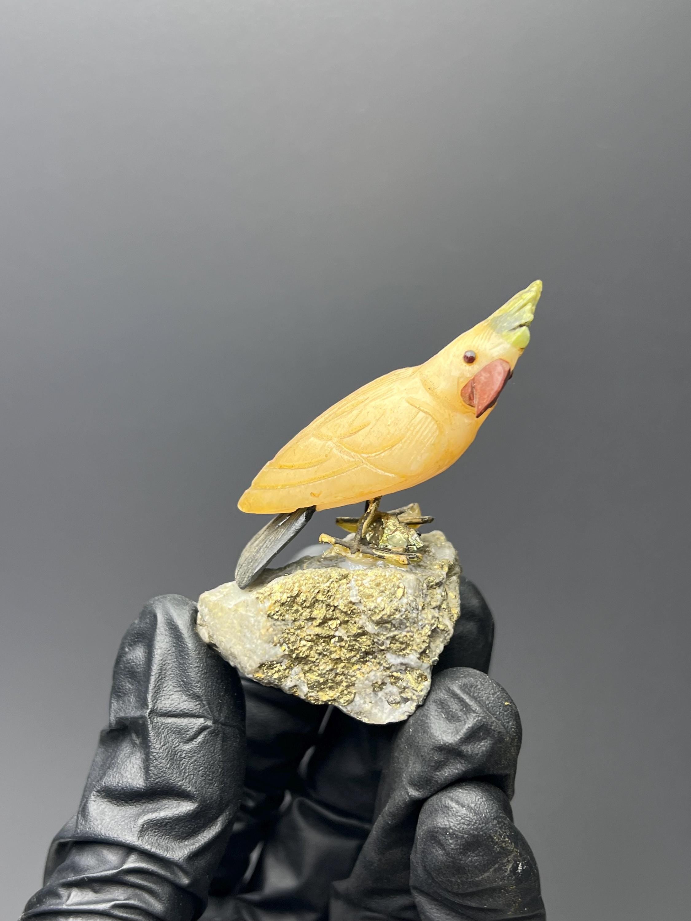 Pyrite Stone With Natural Stone Bird - Crystal Gemstone AE 