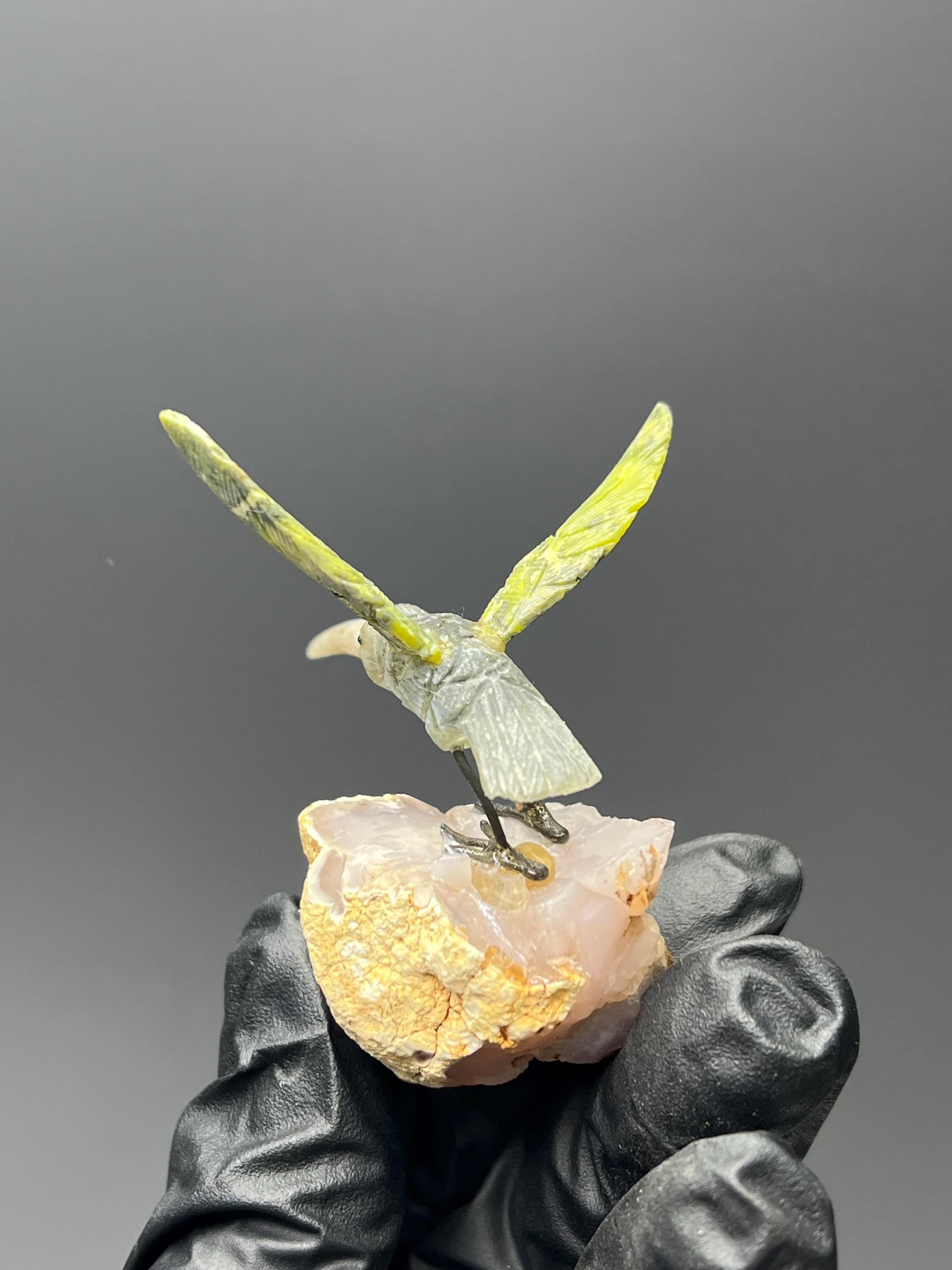 Natural Stone Bird On Chalcedony Stone - Crystal Gemstone AE 