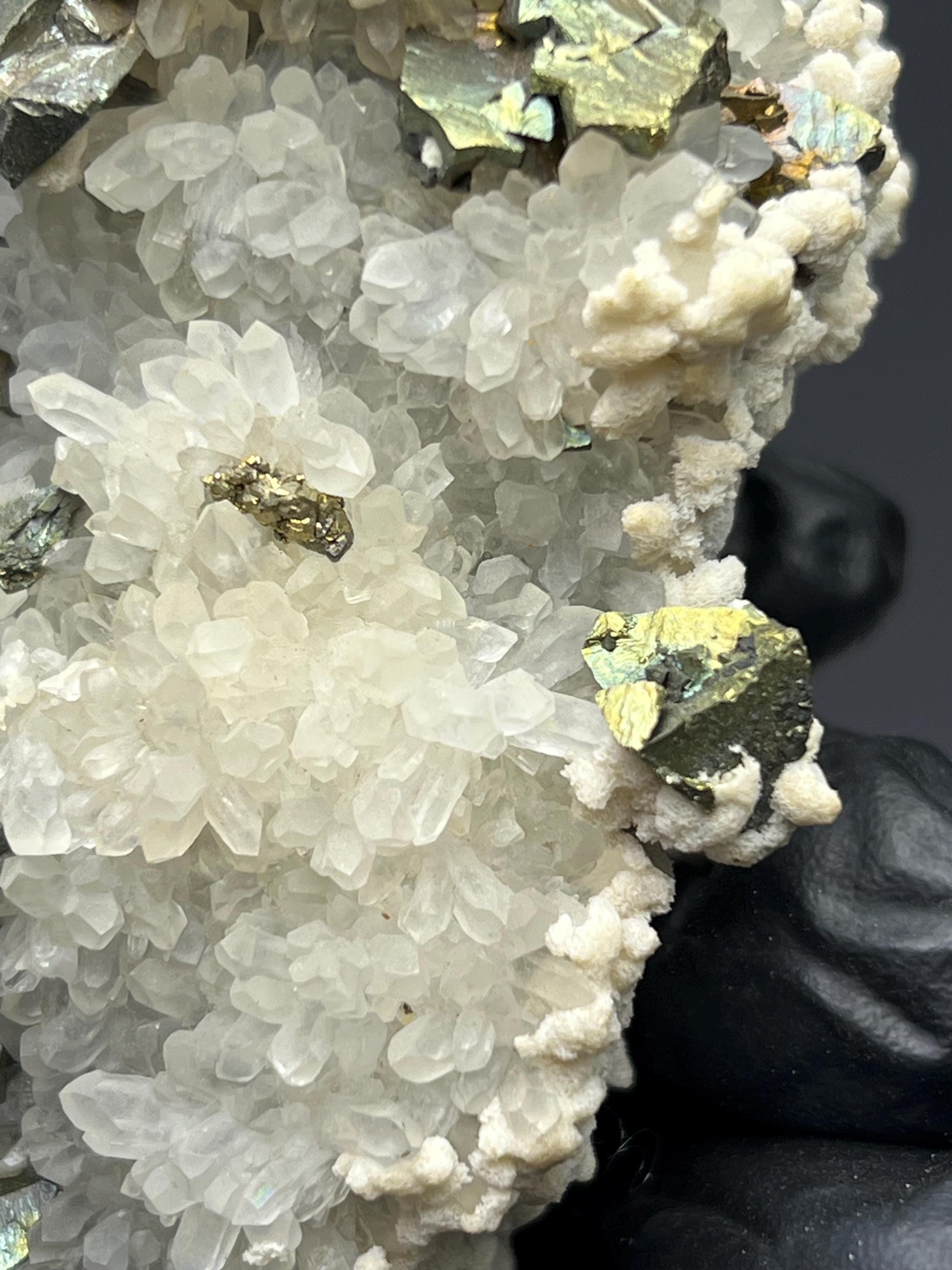 Very Very Special!! Chalcopyrite With Crystal Calcite And Crystal Quartz - Crystal Gemstone AE 