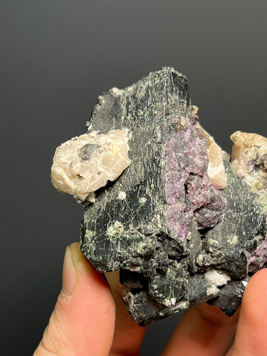 Ferrosilite With Purple Fluorite Crystals Accessory - Canada - Crystal Gemstone AE 