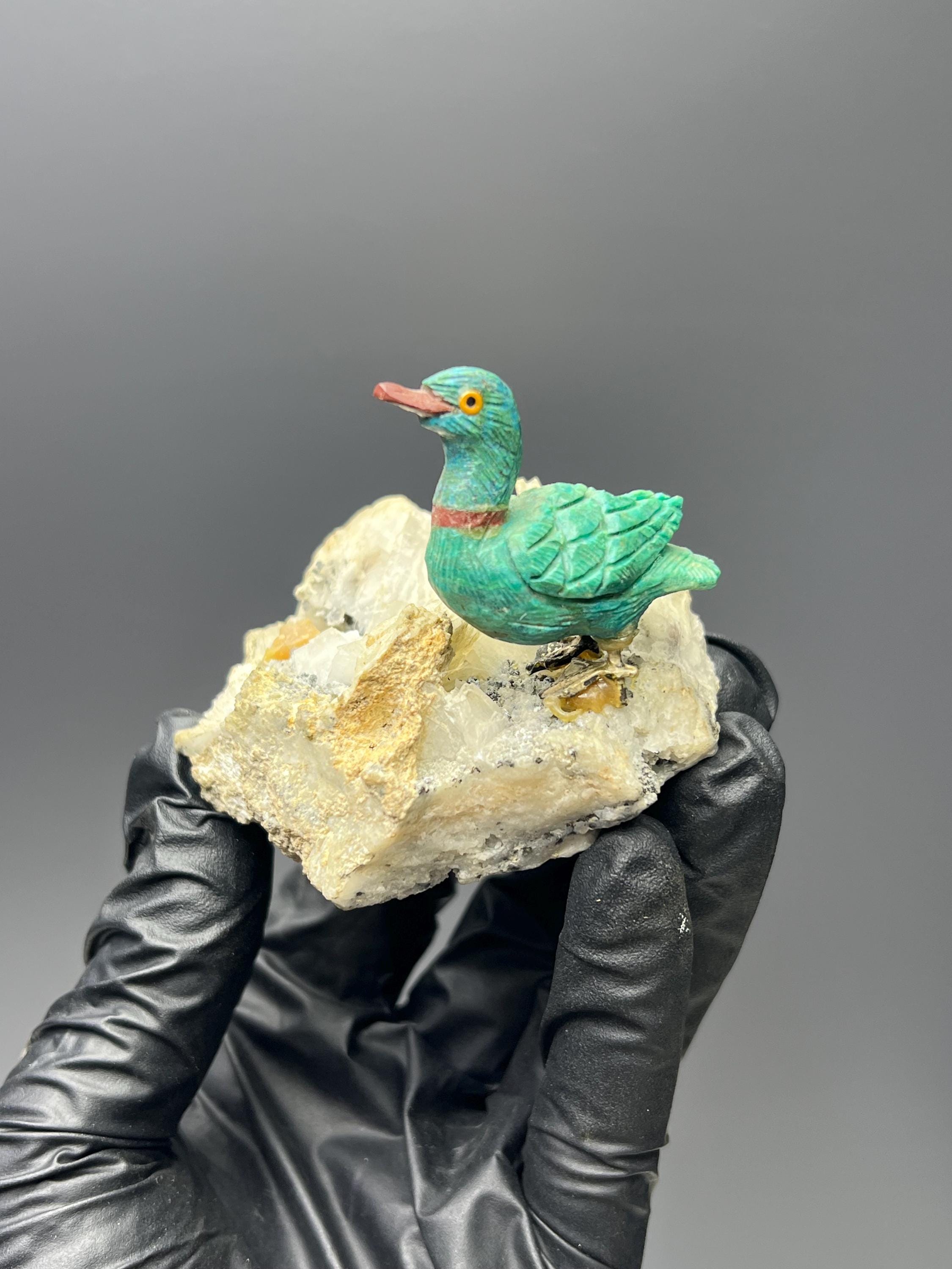 Crystal Quartz On Natural Stone Bird - Crystal Gemstone AE 