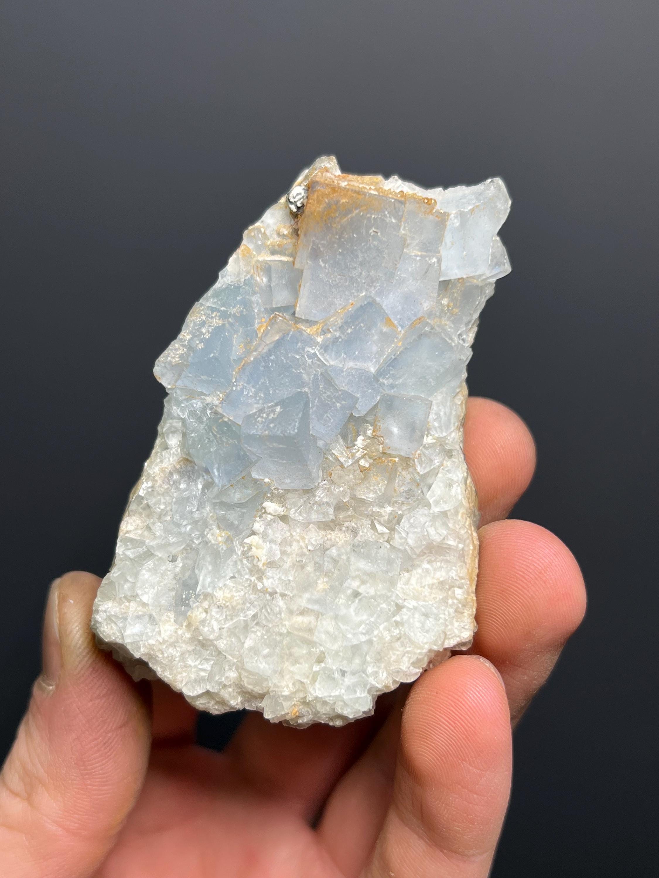 Blue Fluorite On Calcite Specimen, 136gram - Crystal Gemstone AE 