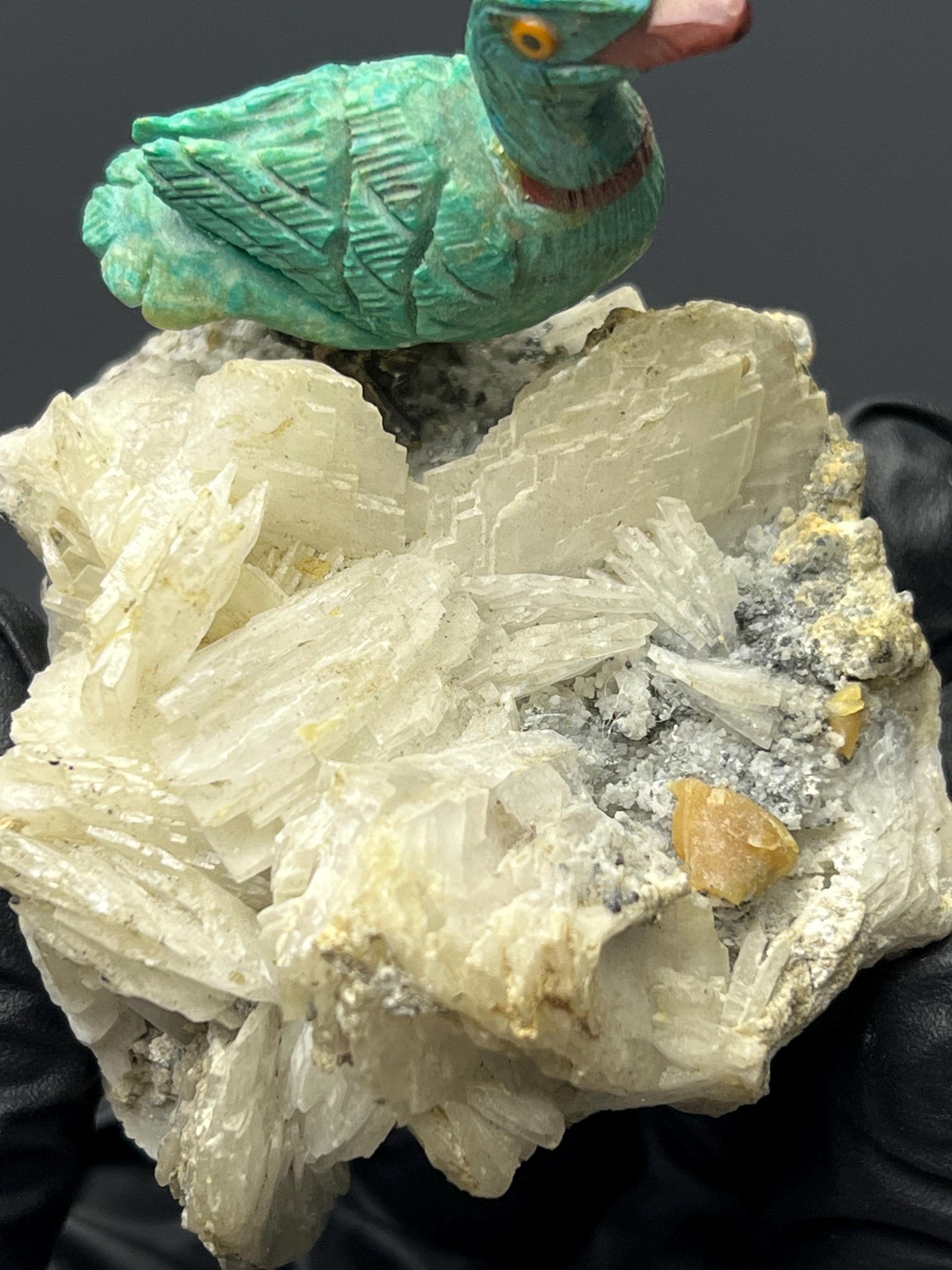 Crystal Quartz On Natural Stone Bird - Crystal Gemstone AE 