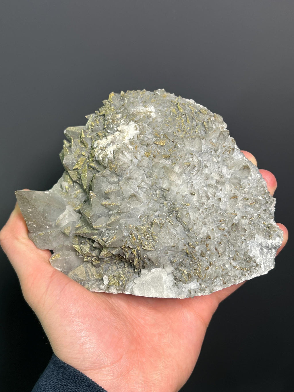 Chalcopyrite On Gray Crystal Calcite - Crystal Gemstone AE 