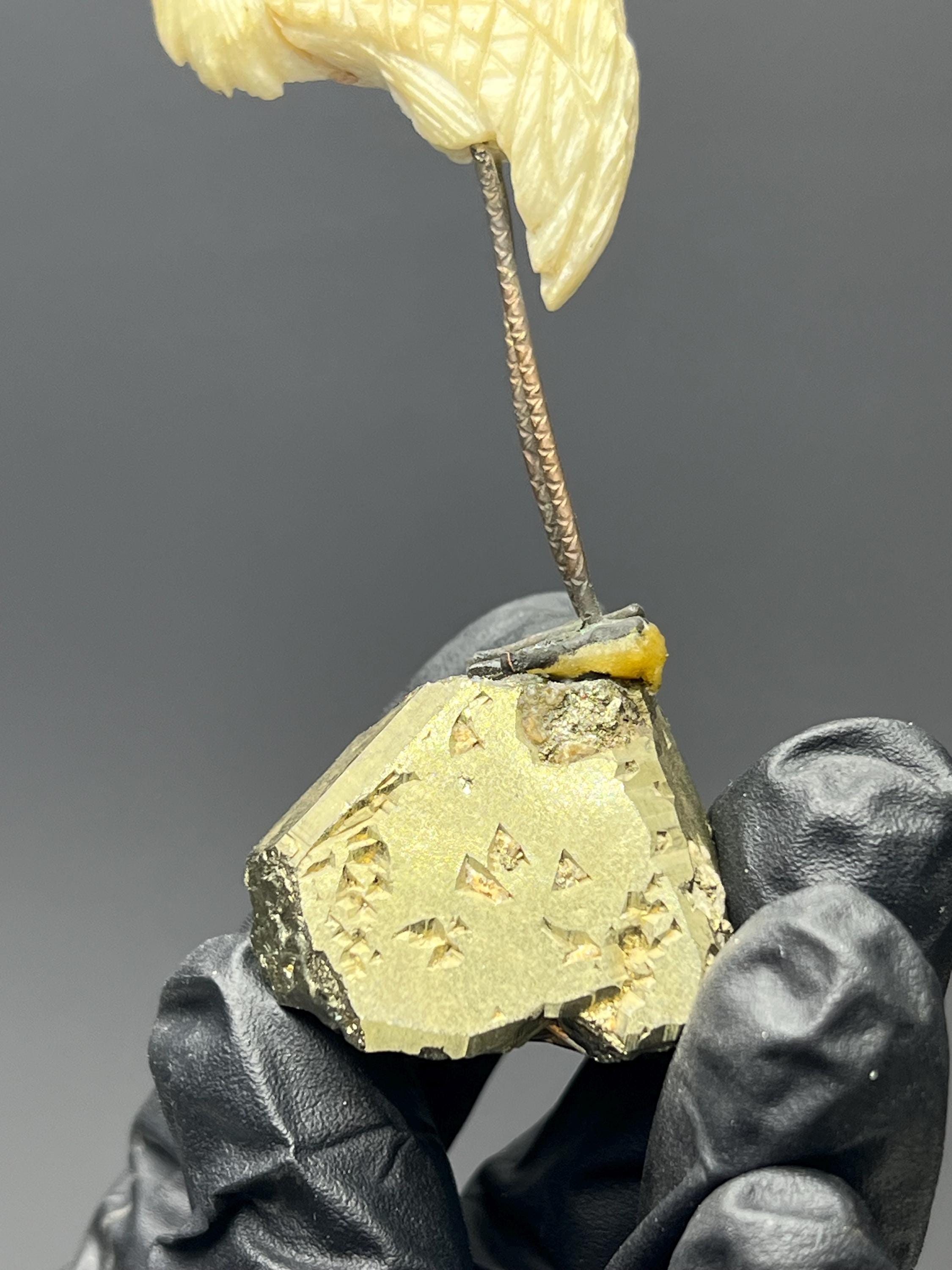 Pyrite Stone With Natural Stone Bird - Crystal Gemstone AE 