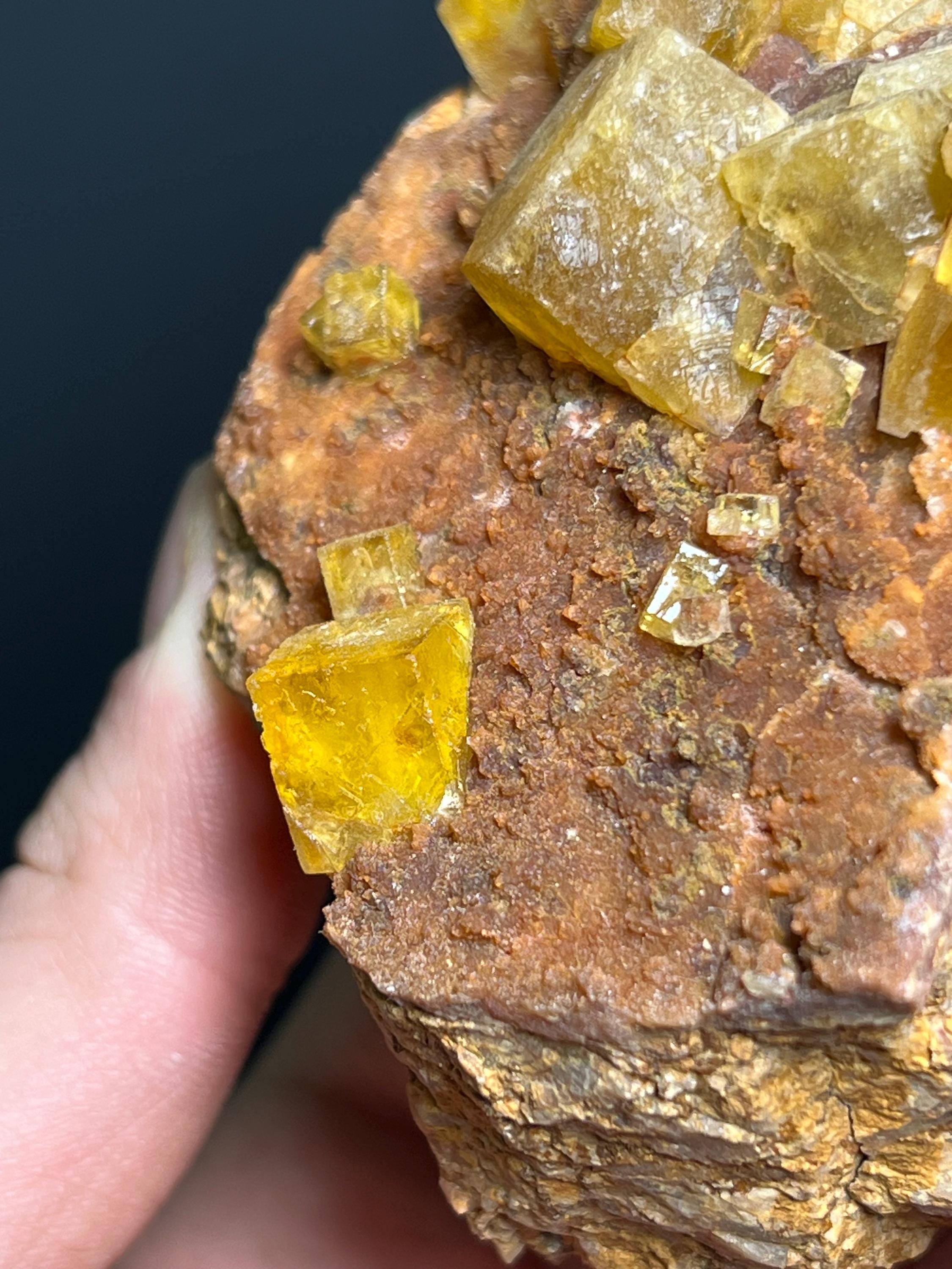 Orange Cubic Fluorite Specimen - Crystal Gemstone AE 