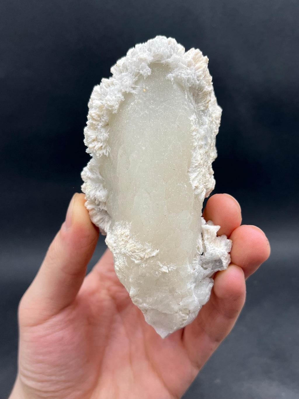 Snow Crystal Calcite On Druzy Crystal Quartz - Crystal Gemstone AE 