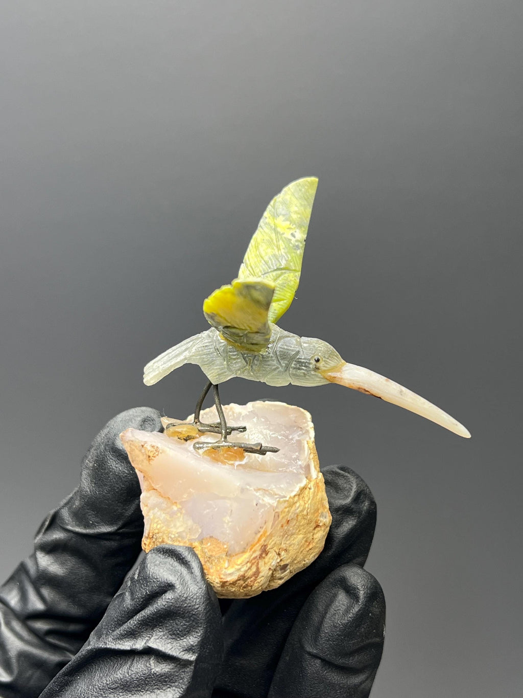 Natural Stone Bird On Chalcedony Stone - Crystal Gemstone AE 