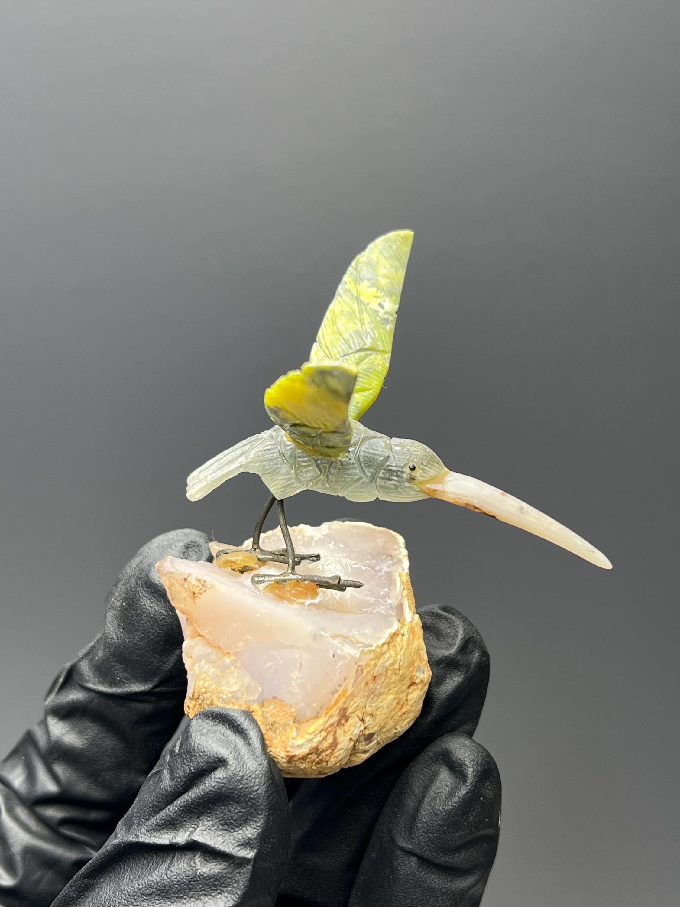 Natural Stone Bird On Chalcedony Stone - Crystal Gemstone AE 