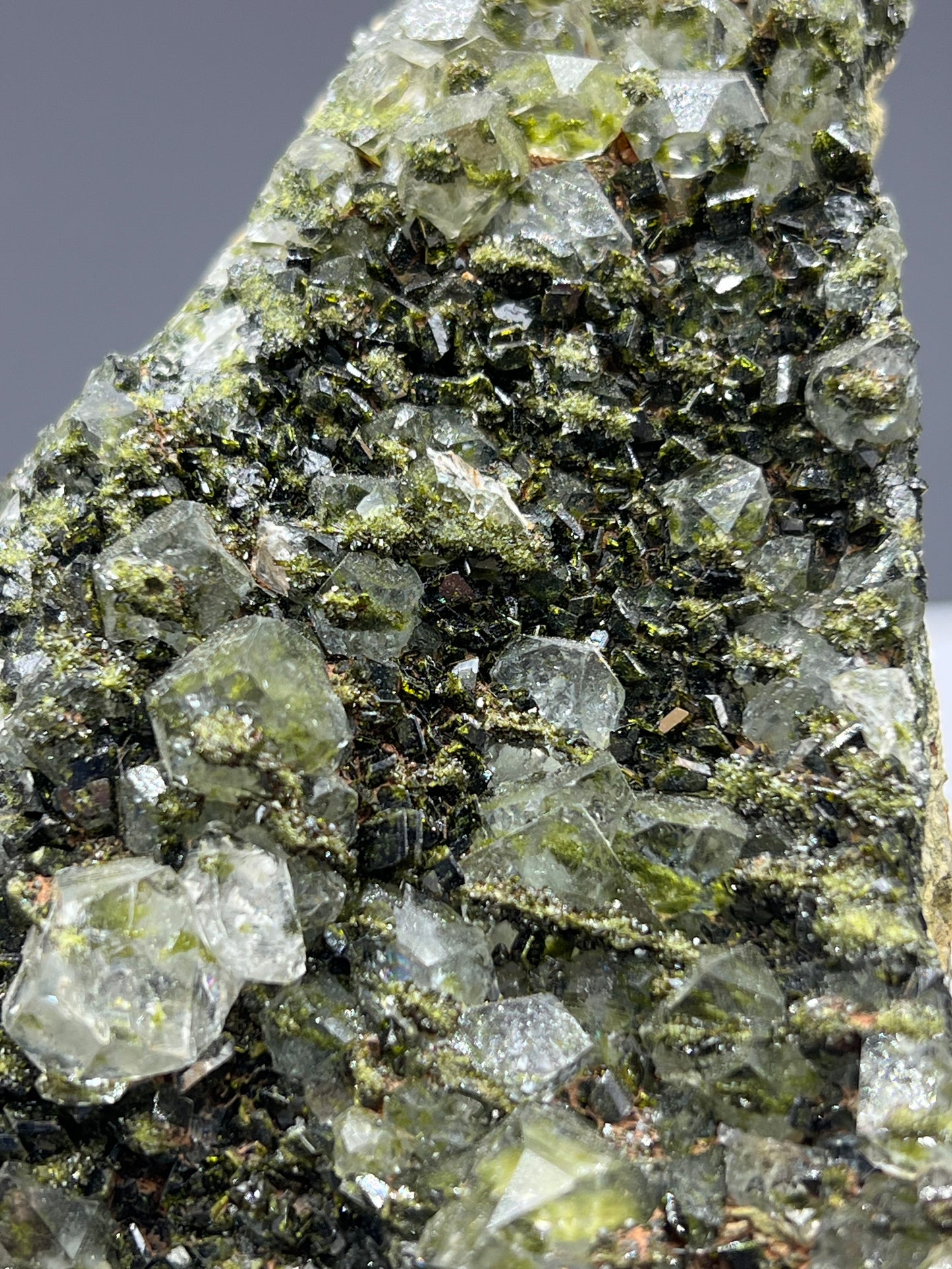 Black Epidote And Green Epidote With Lodolite Quartz