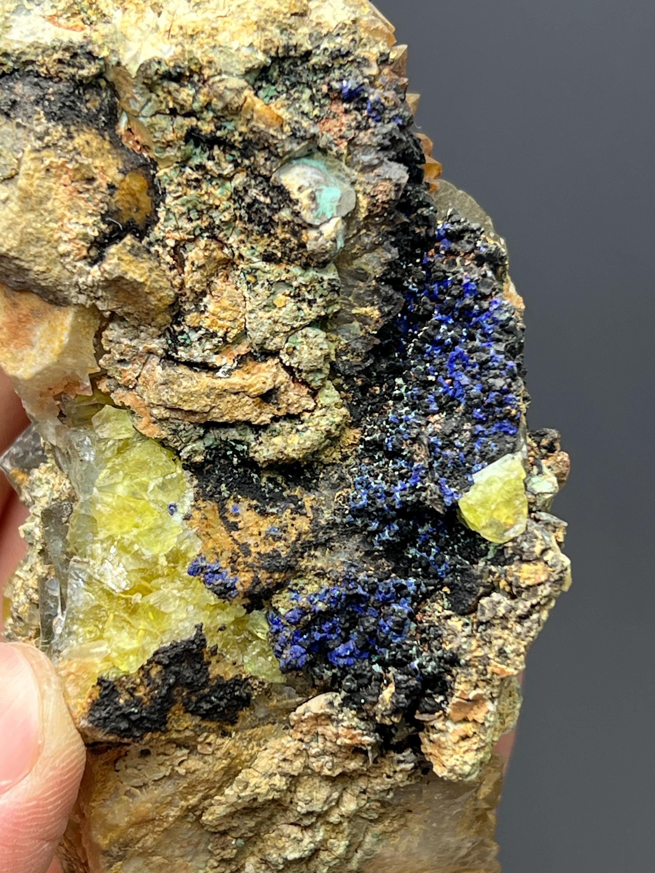 Azurite And Calcite With Sugar Fluorite Specimen - Crystal Gemstone AE 