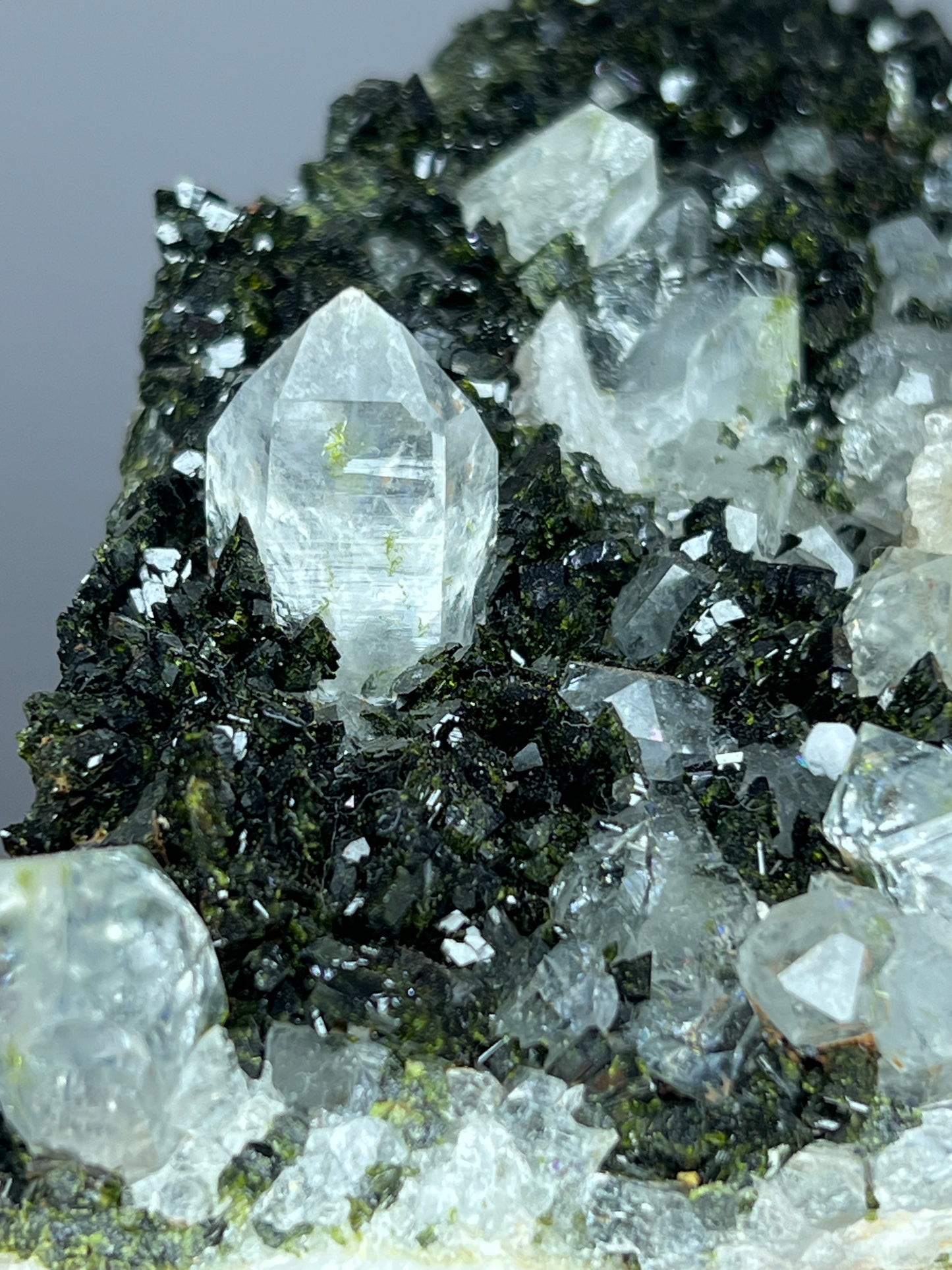 Black And Green Epidote With Quartz