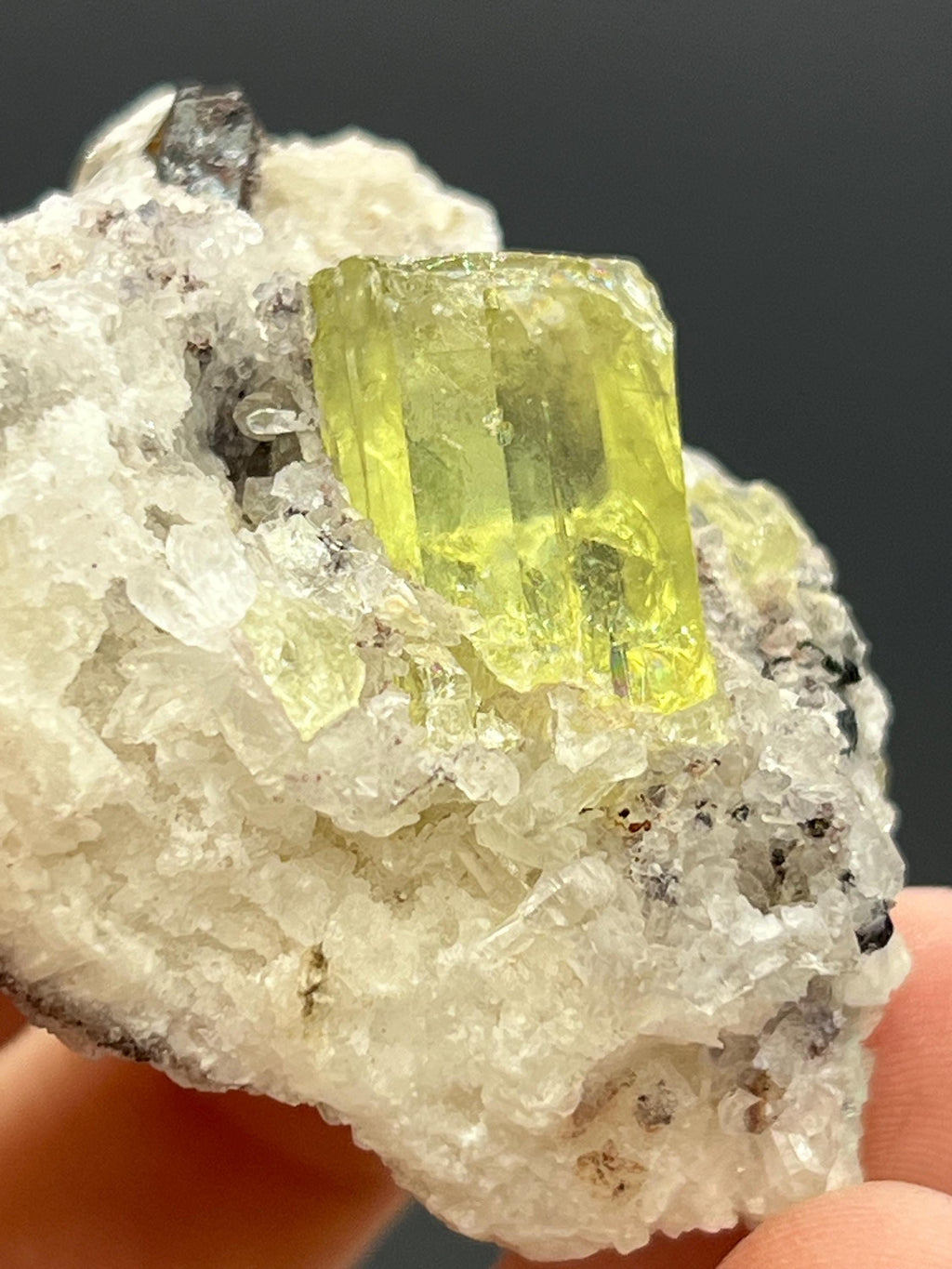 Apatite and black tourmaline on calcite, From Mexico - Crystal Gemstone AE 