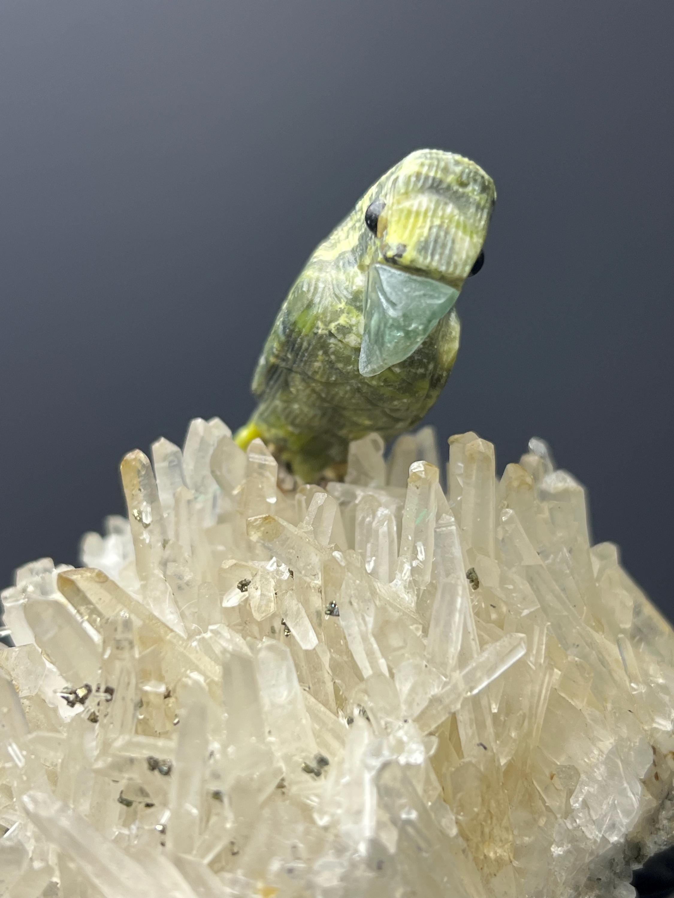 Crystal Quartz With Natural Stone Bird - Crystal Gemstone AE 