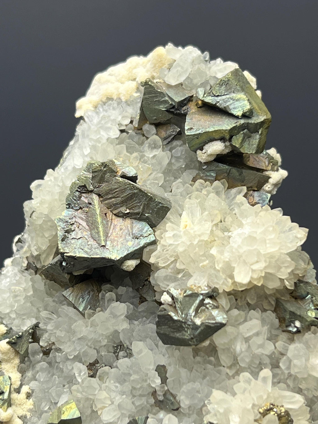 Very Very Special!! Chalcopyrite With Crystal Calcite And Crystal Quartz - Crystal Gemstone AE 