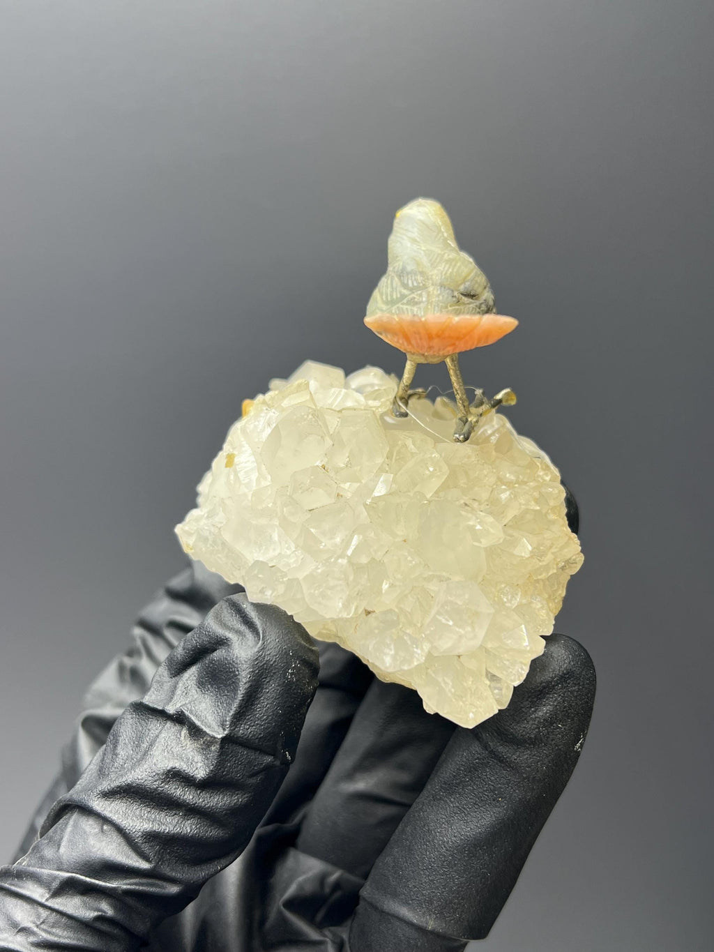 Crystal Quartz On Natural Stone Bird - Crystal Gemstone AE 