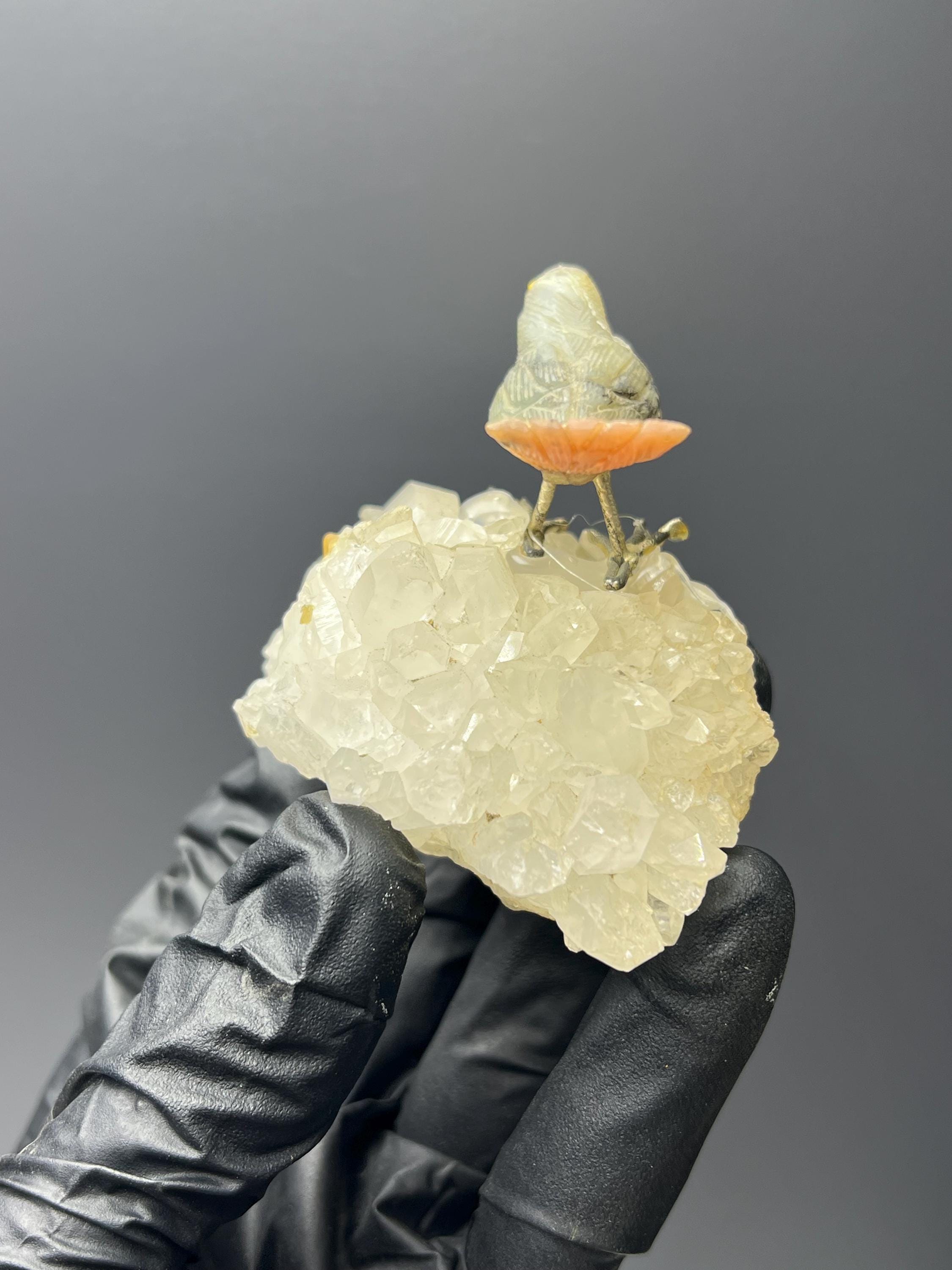 Crystal Quartz On Natural Stone Bird - Crystal Gemstone AE 