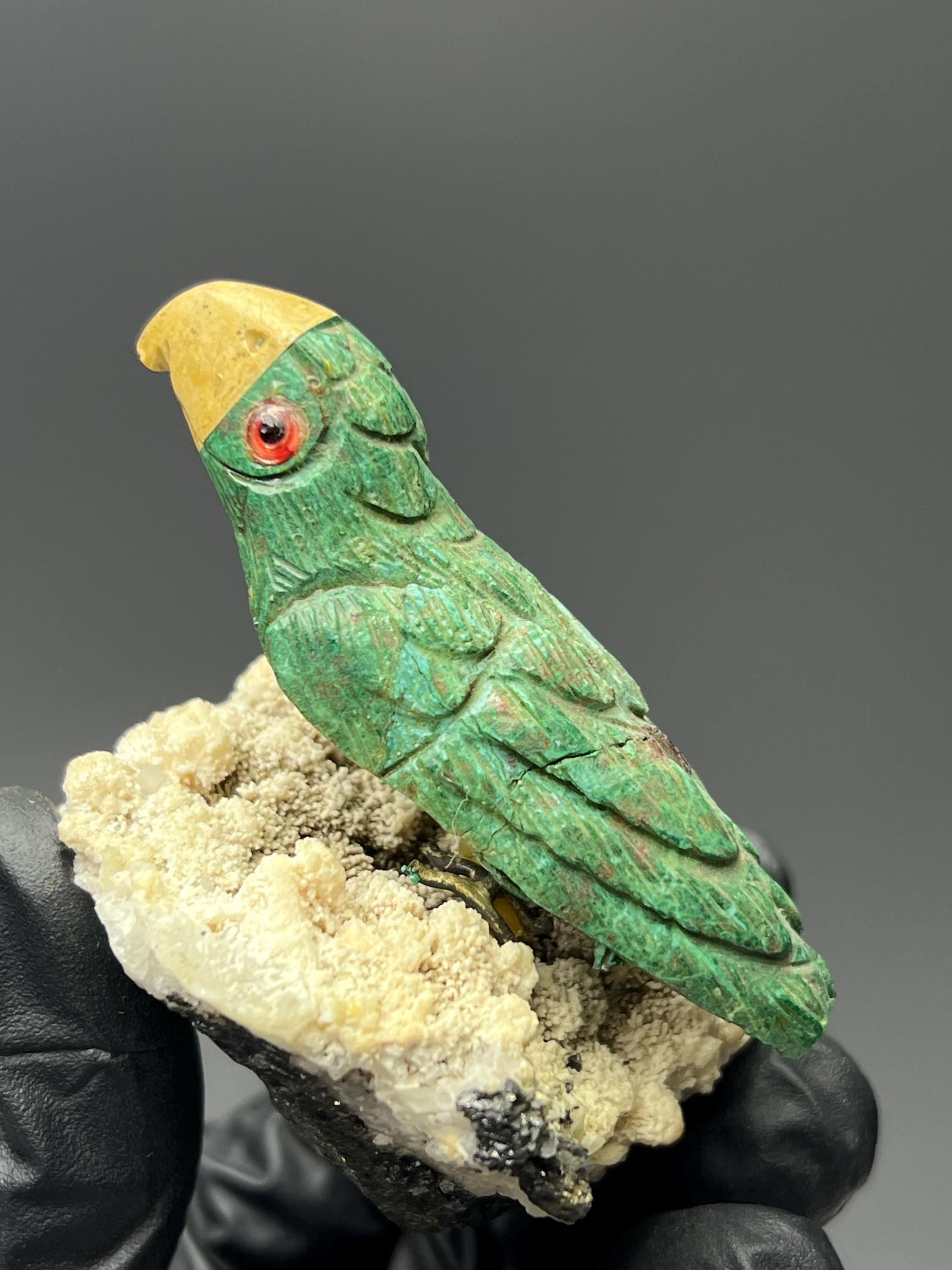 Calcite And Galena Stone With Natural Stone Bird - Crystal Gemstone AE 