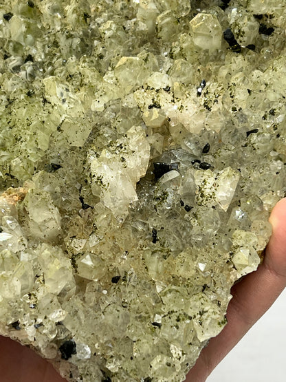 Very Unique! Green Chlorite And Black Epidote With Lodolite Quartz