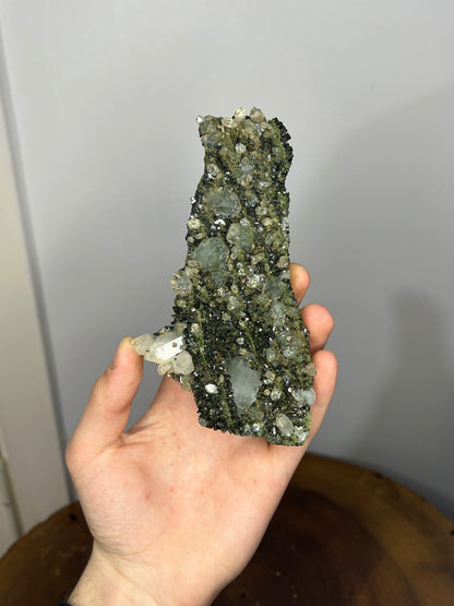 Special Formation! Black And Green Epidote With Lodolite Quartz