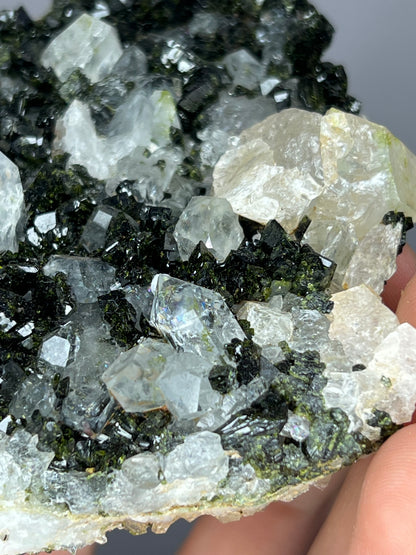 Black And Green Epidote With Quartz