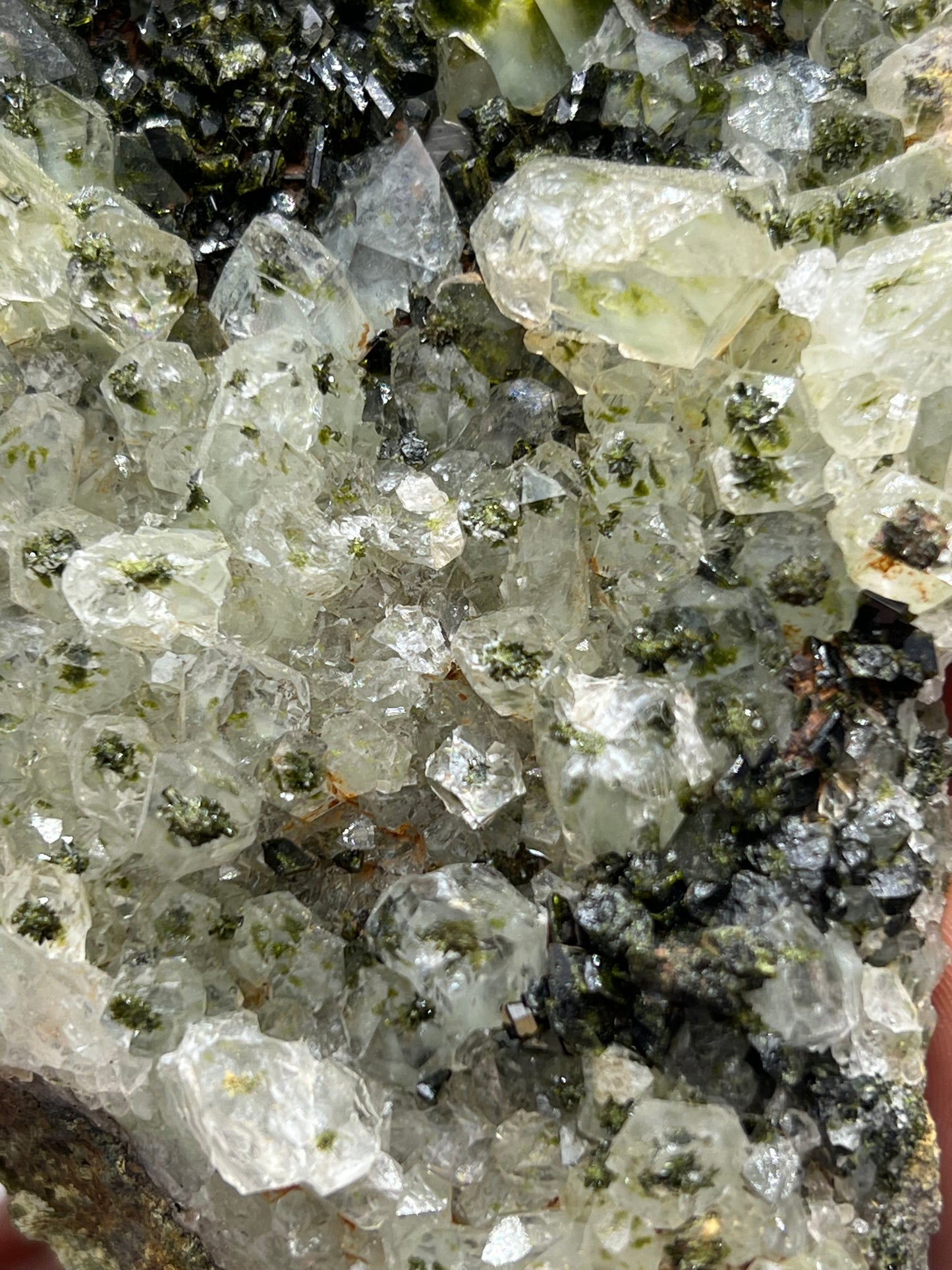 Black Epidote And Green Epidote With Lodolite Quartz