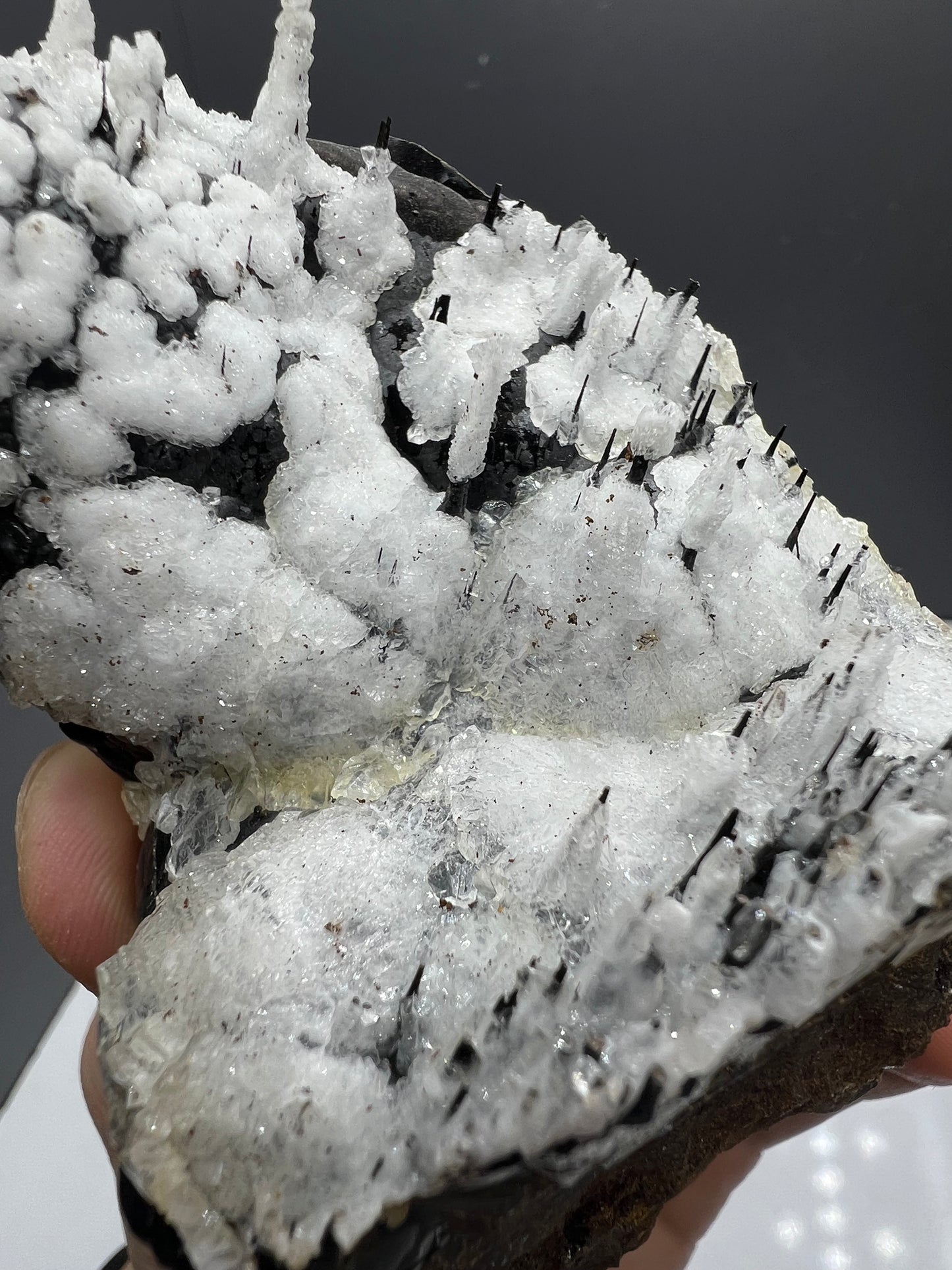 Museum Quality! Snow Crystal Calcite On Stalactite Hematite