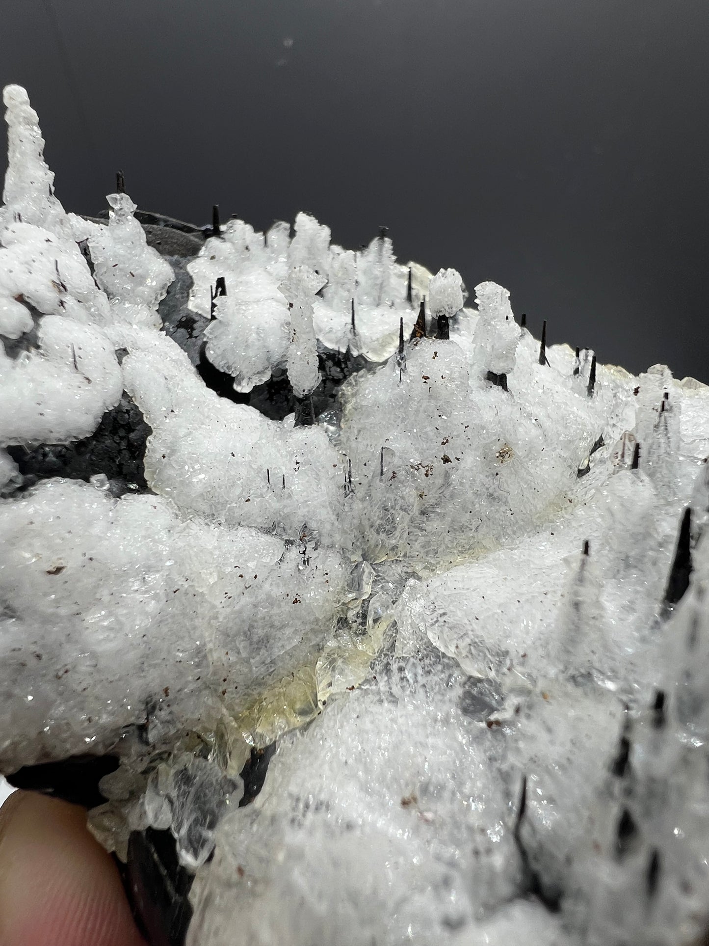 Museum Quality! Snow Crystal Calcite On Stalactite Hematite