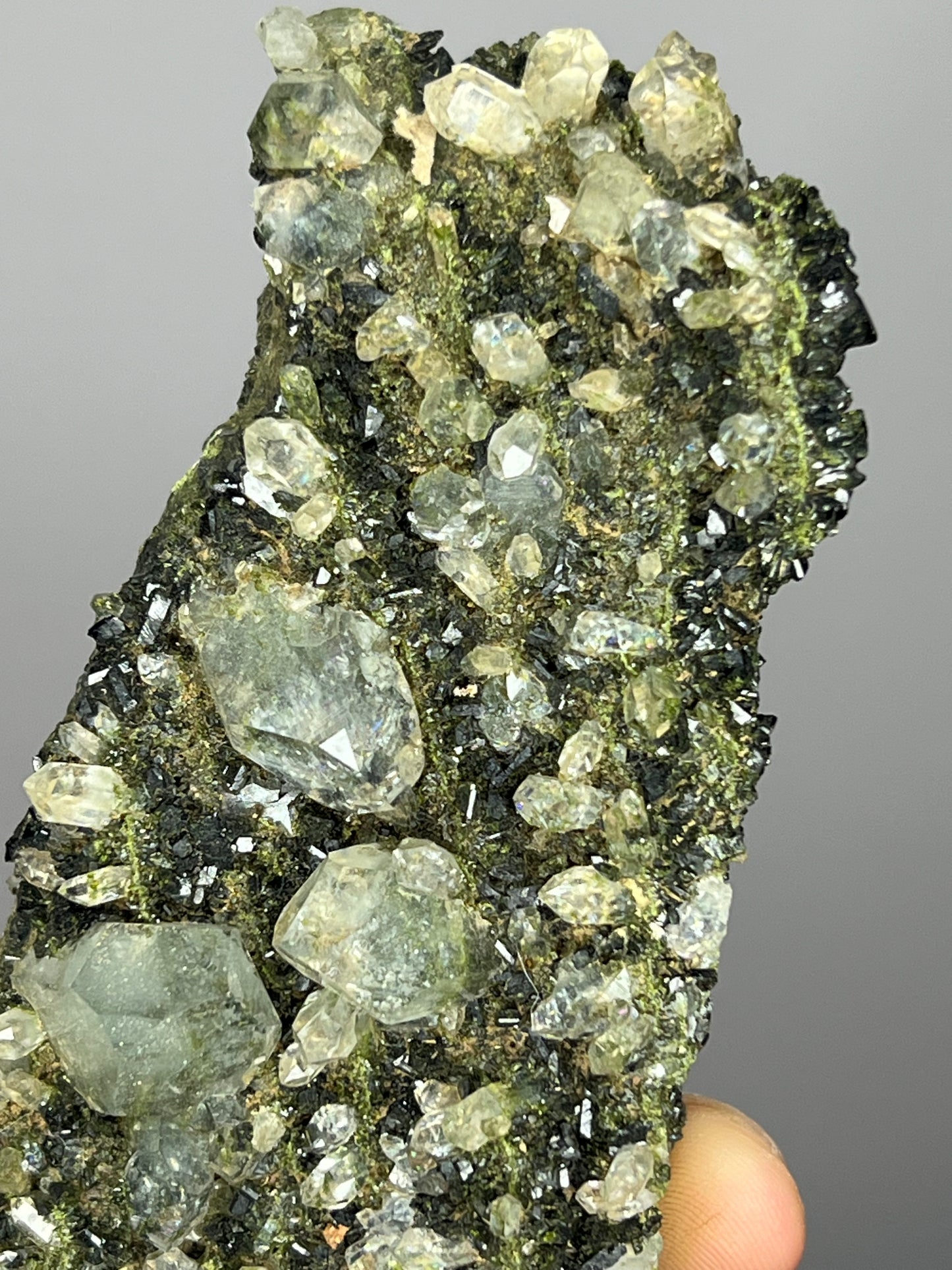 Special Formation! Black And Green Epidote With Lodolite Quartz