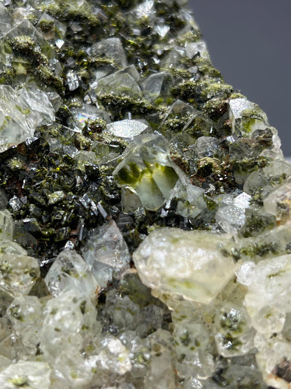 Black Epidote And Green Epidote With Lodolite Quartz