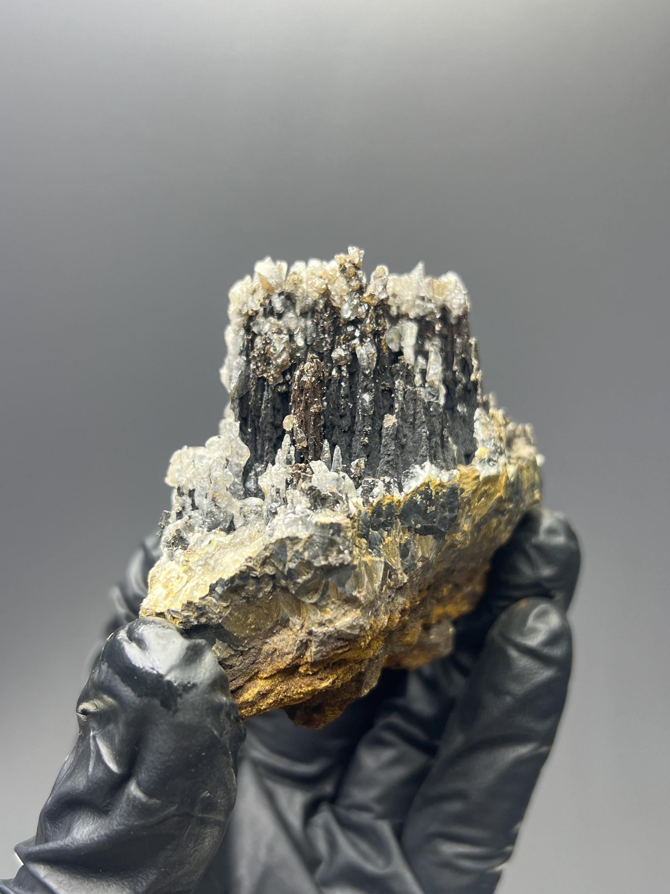 Crystal Calcite On Stalactite Goethite Specimen - Crystal Gemstone AE 