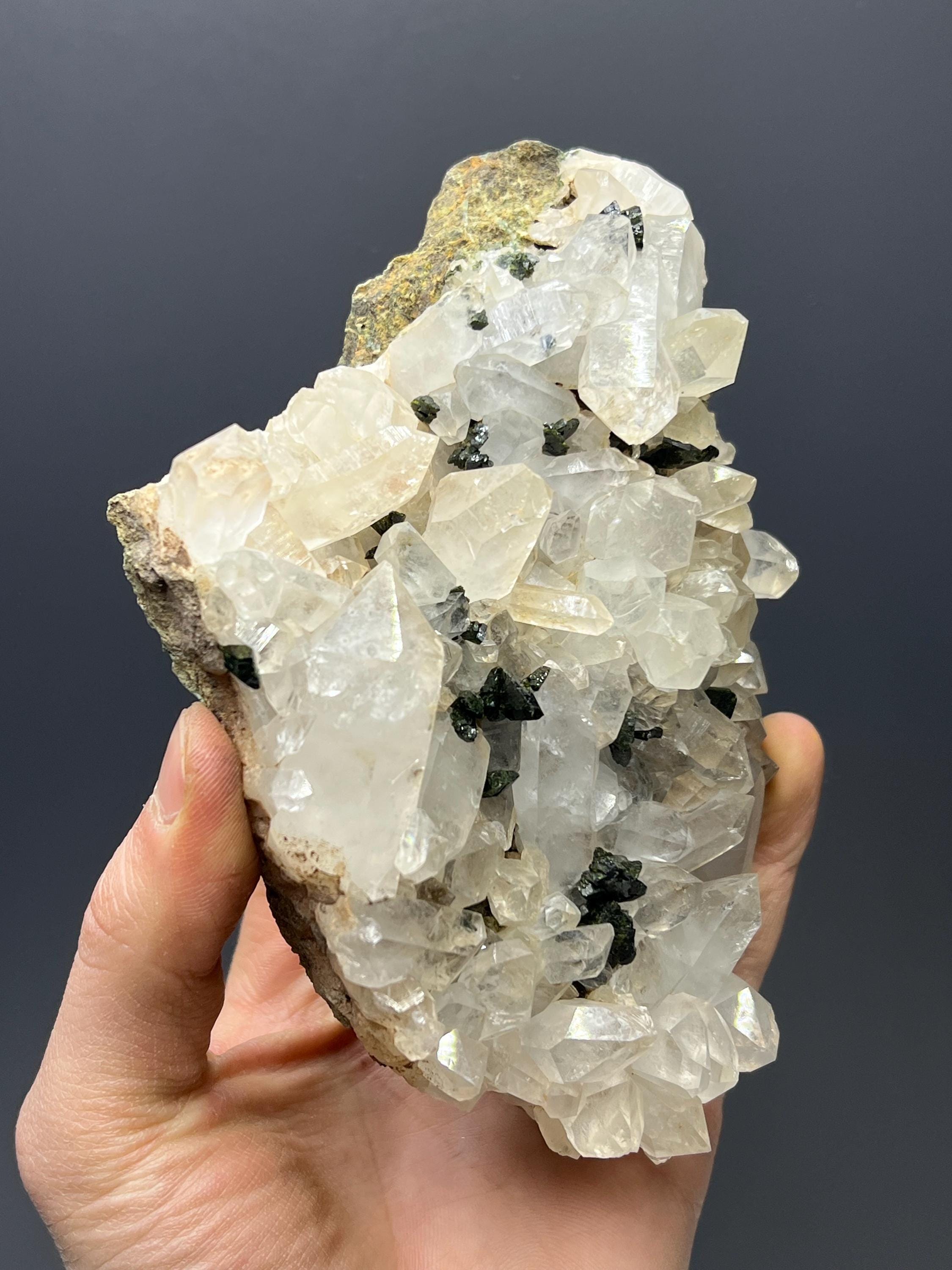 Epidote Quartz Specimen - Crystal Gemstone AE 
