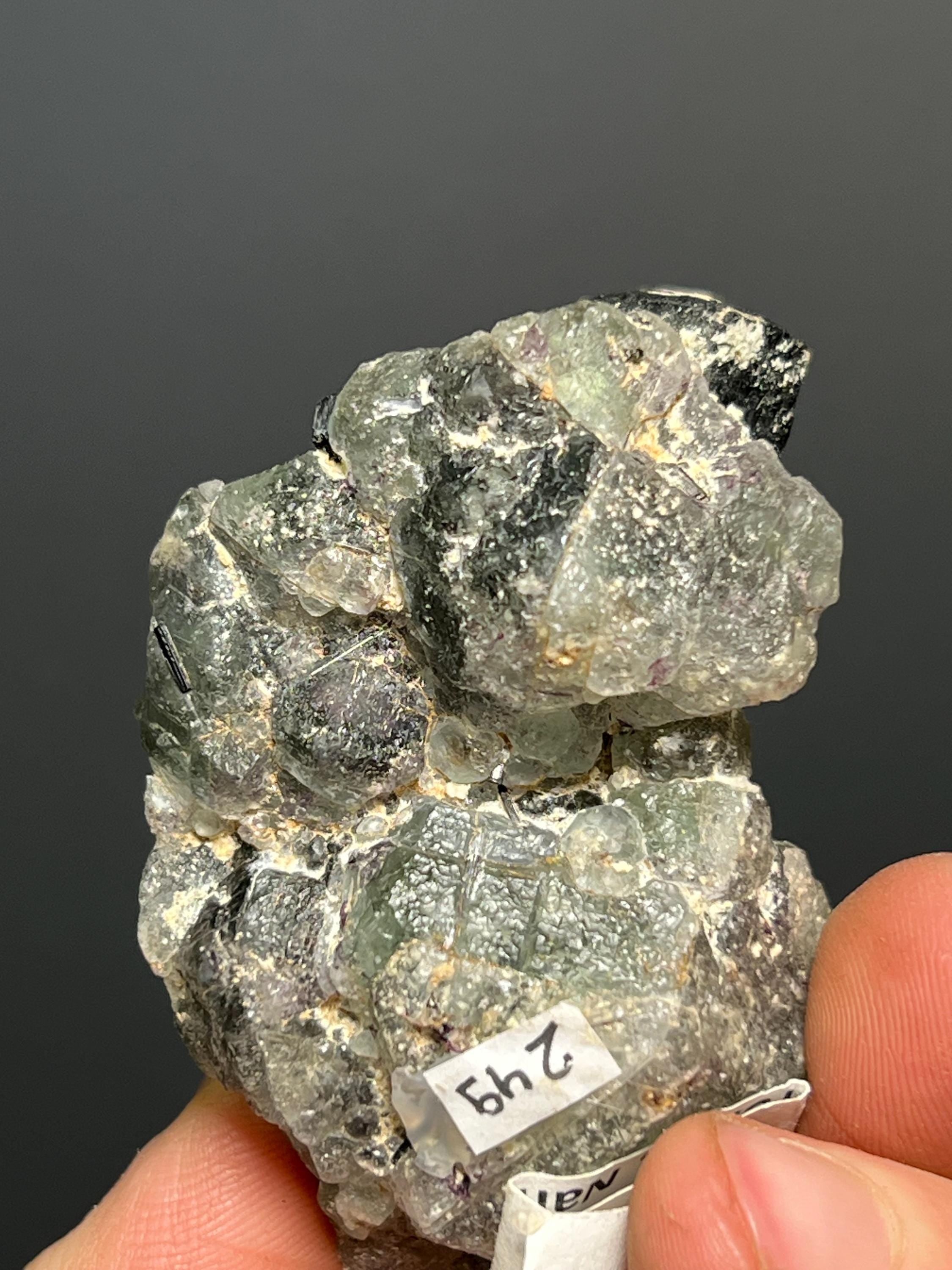 Fluorite On Tourmaline Schorl - Namibia - Crystal Gemstone AE 