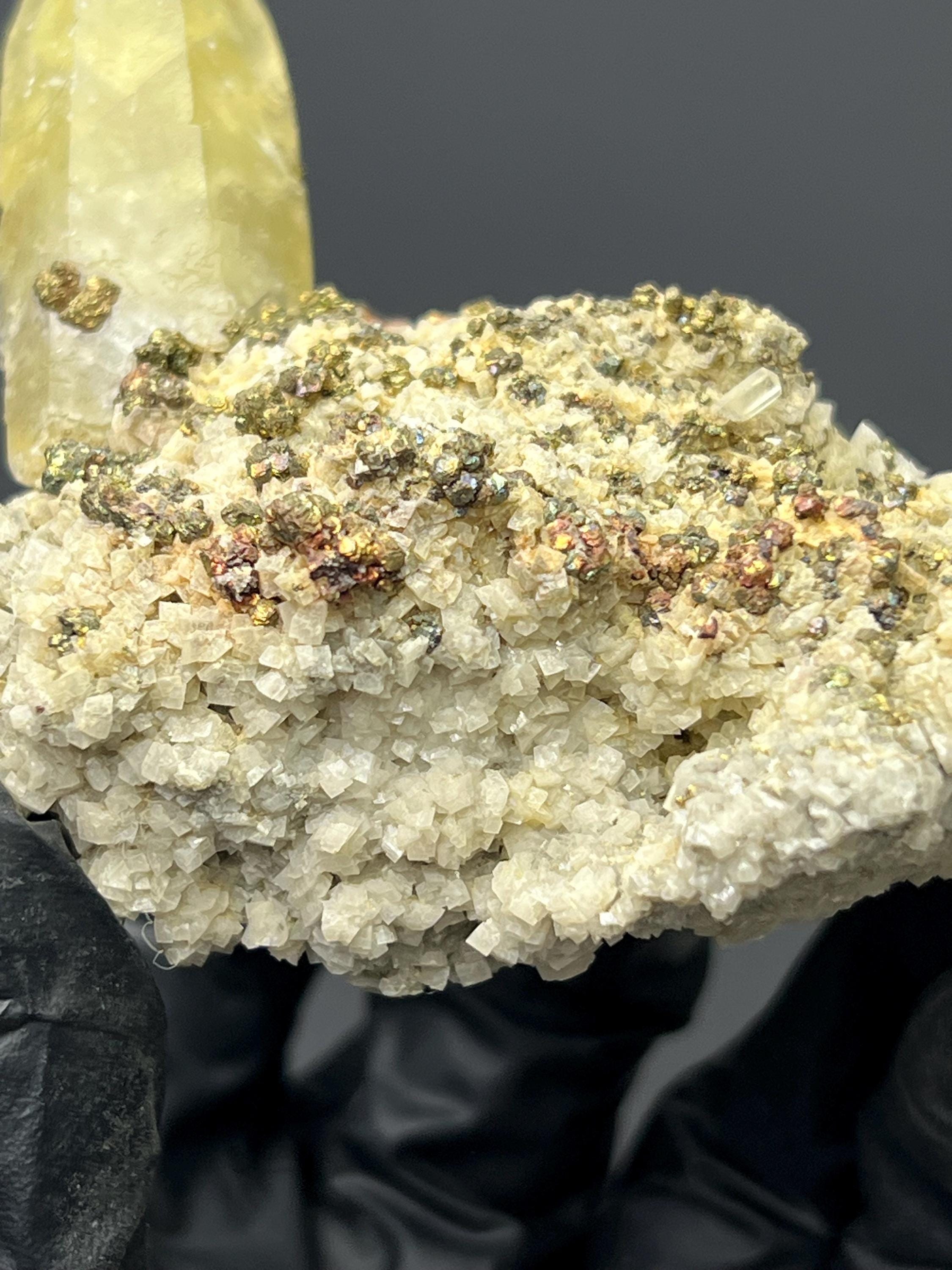 Chalcopyrite With Calcite - Crystal Gemstone AE 